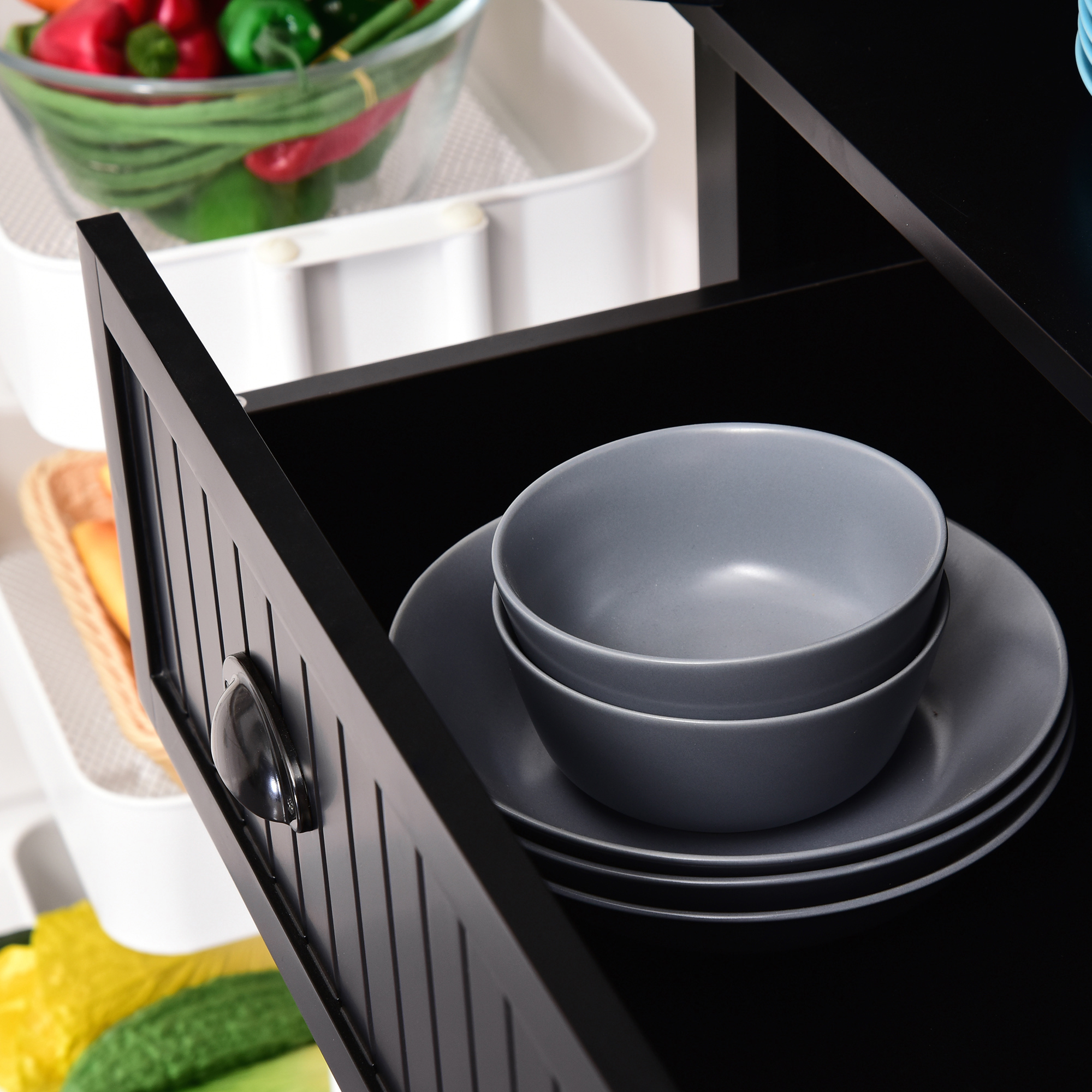 HOMCOM Freestanding Multi-Storage Kitchen Cabinet Black 8