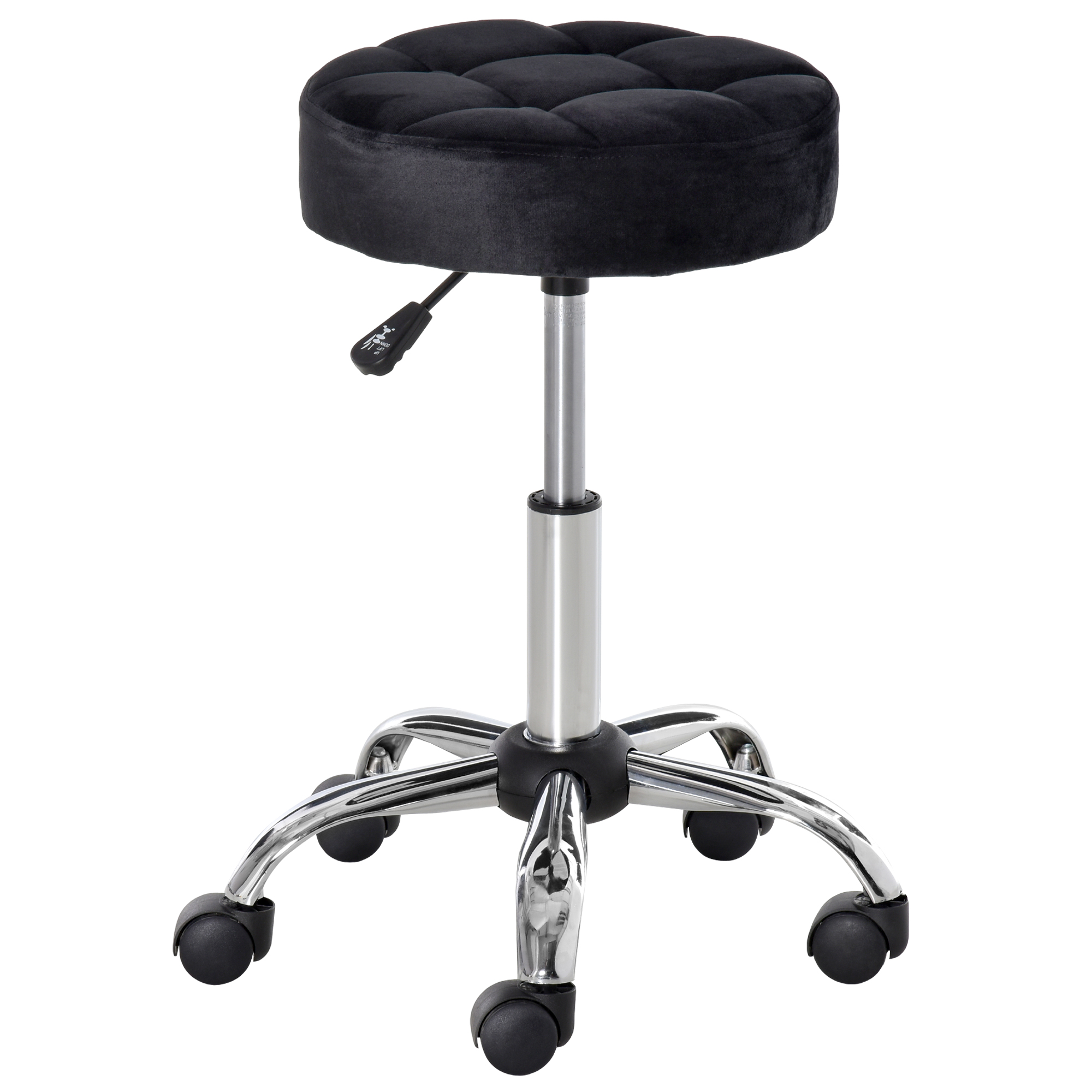 HOMCOM Salonstuhl mit Rädern höhenverstellbar drehbar Rollhocker Samt-Touch Schaumstoff Chrom-Basis Schwarz 35 x 35 x 49-61 cm für Friseursalons   Aosom.de – HOMCOM