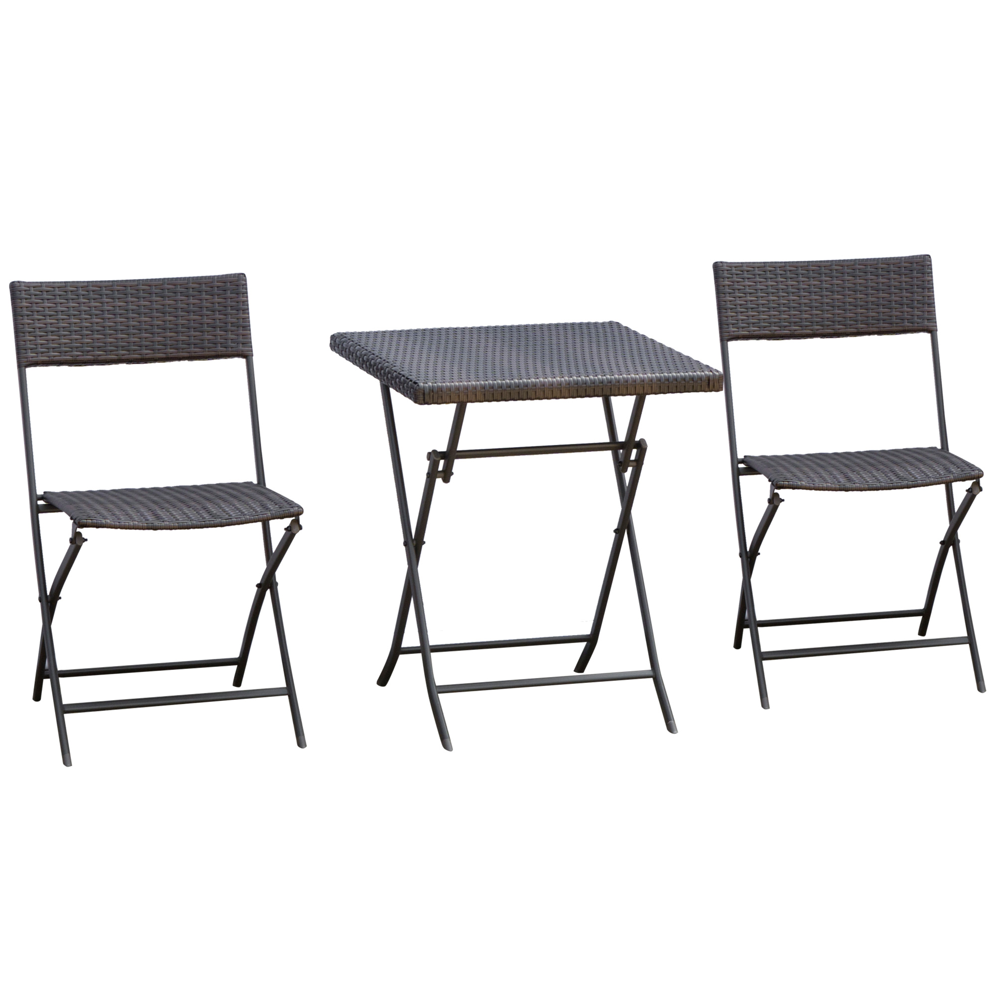 Outsunny Ensemble Bistrot Jardin 3 Pièces - Table Carrée Et 2 Chaises Pliantes Résine Tressée Métal Noir