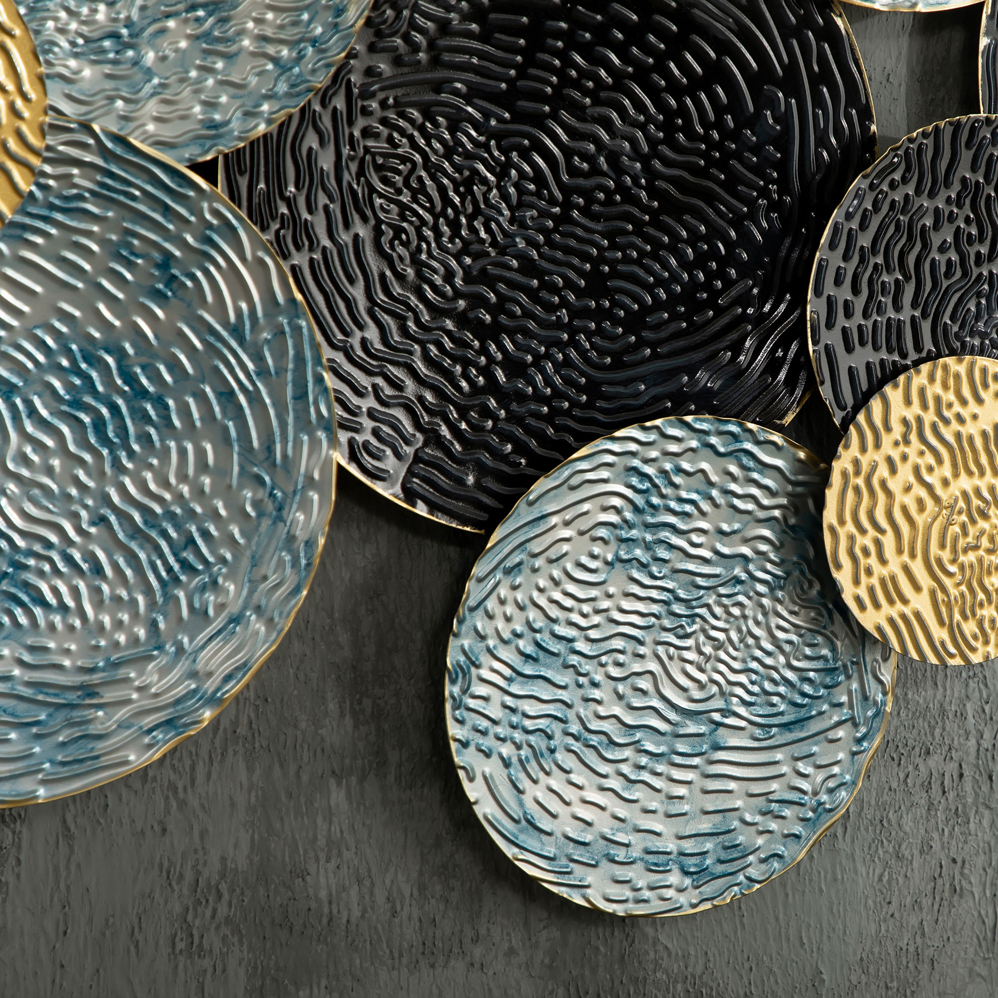 HOMCOM 3D Metal Wall Art Modern Circle Hanging Wall Sculptures Home Decor for Living Room Bedroom Dining Room, Blue Black Gold 9