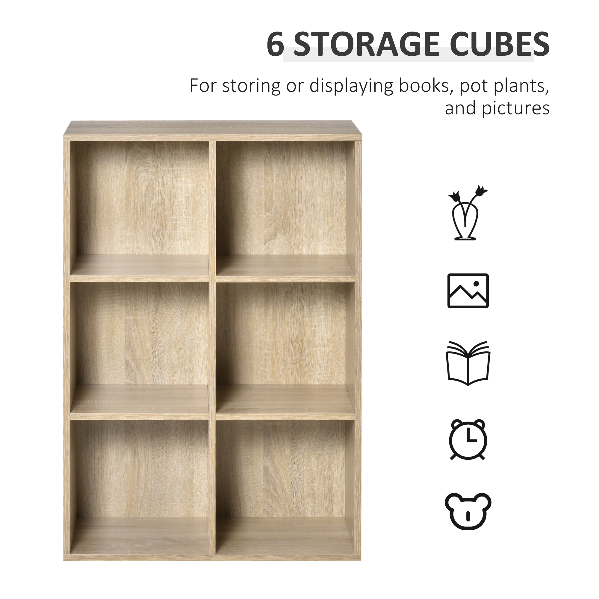 HOMCOM Six-Cube Bookcase Oak Wood Effect 5