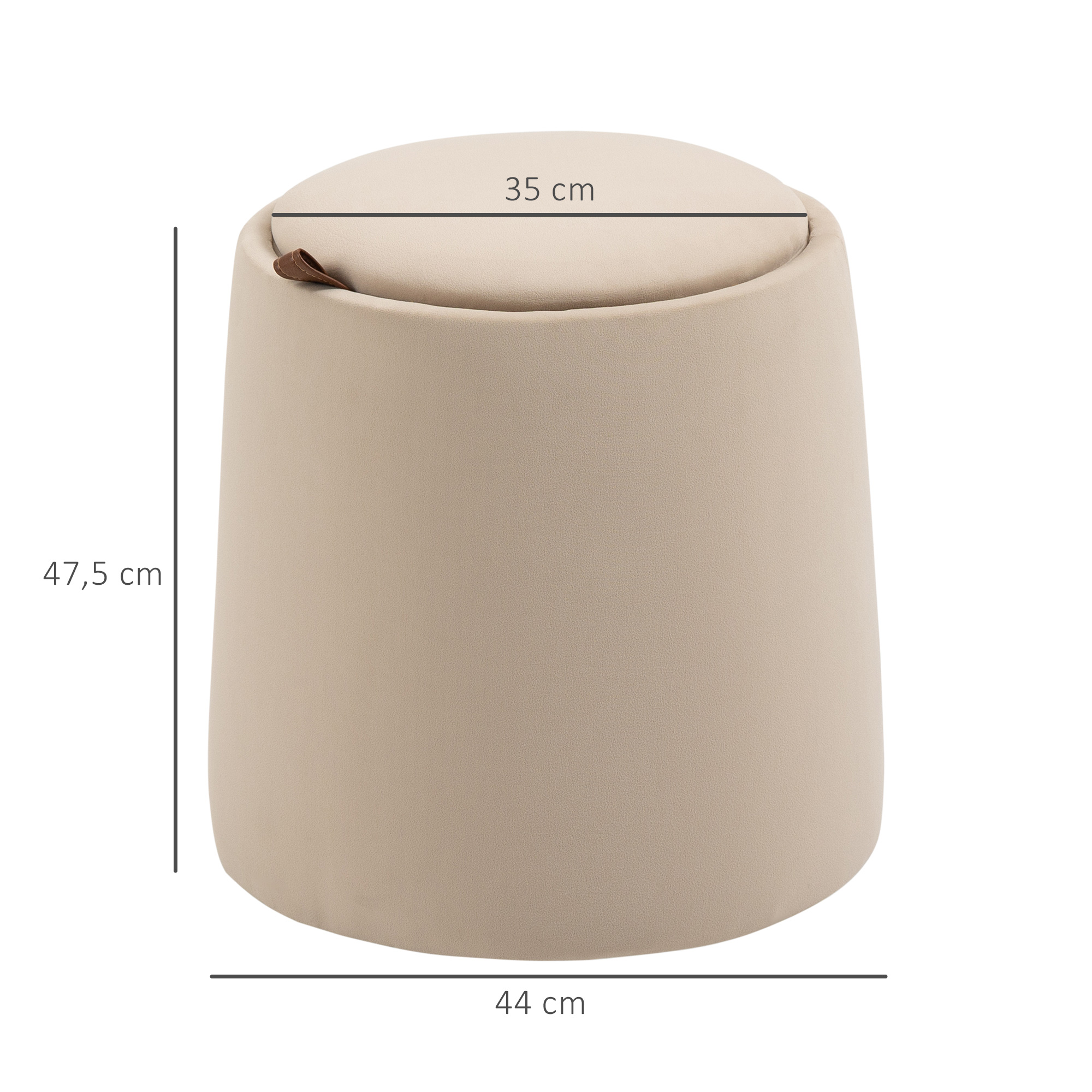 2-ühes sametist välimusega taburet hoiuruumi ja eemaldatava kaanega, Φ44 cm x 47,5 cm, beež