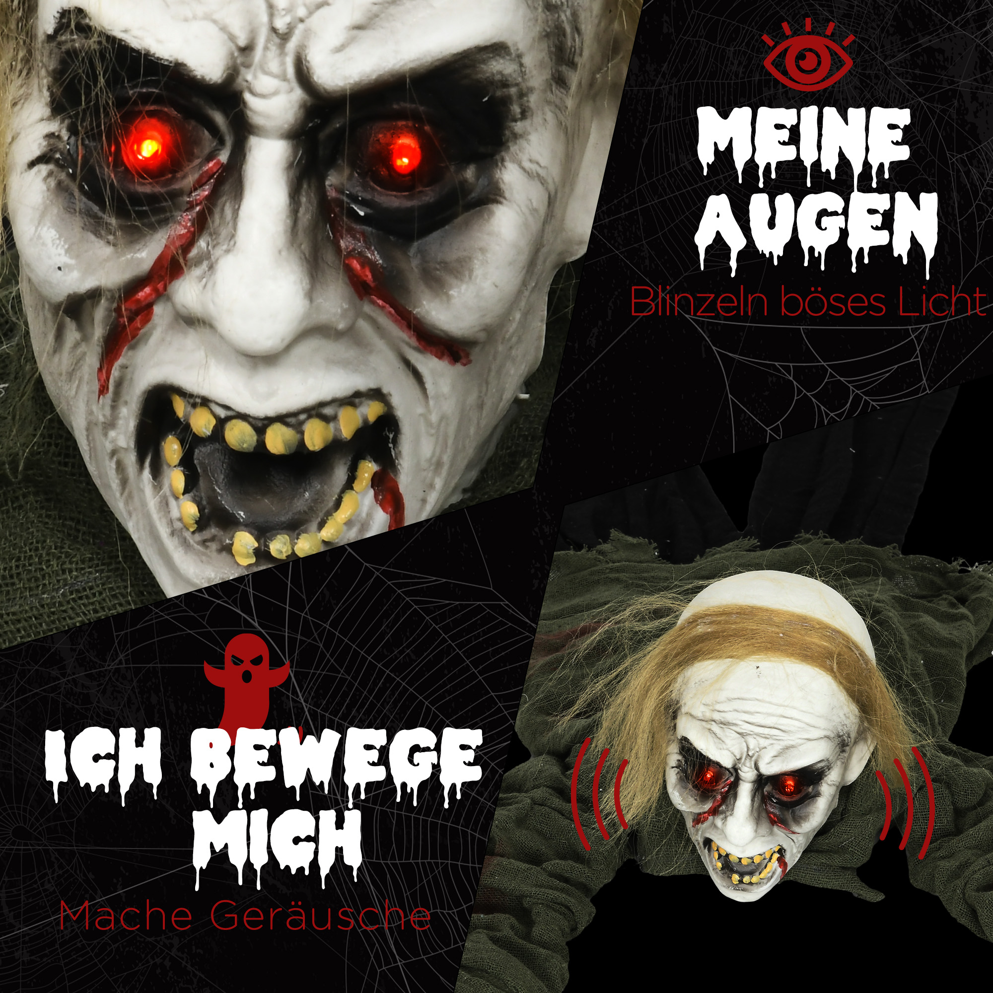 HOMCOM Halloweendekoration, kriechender Zombie, aktiviert durch  Berhrung/Gerusche, leuchtende Augen | Aosom.de