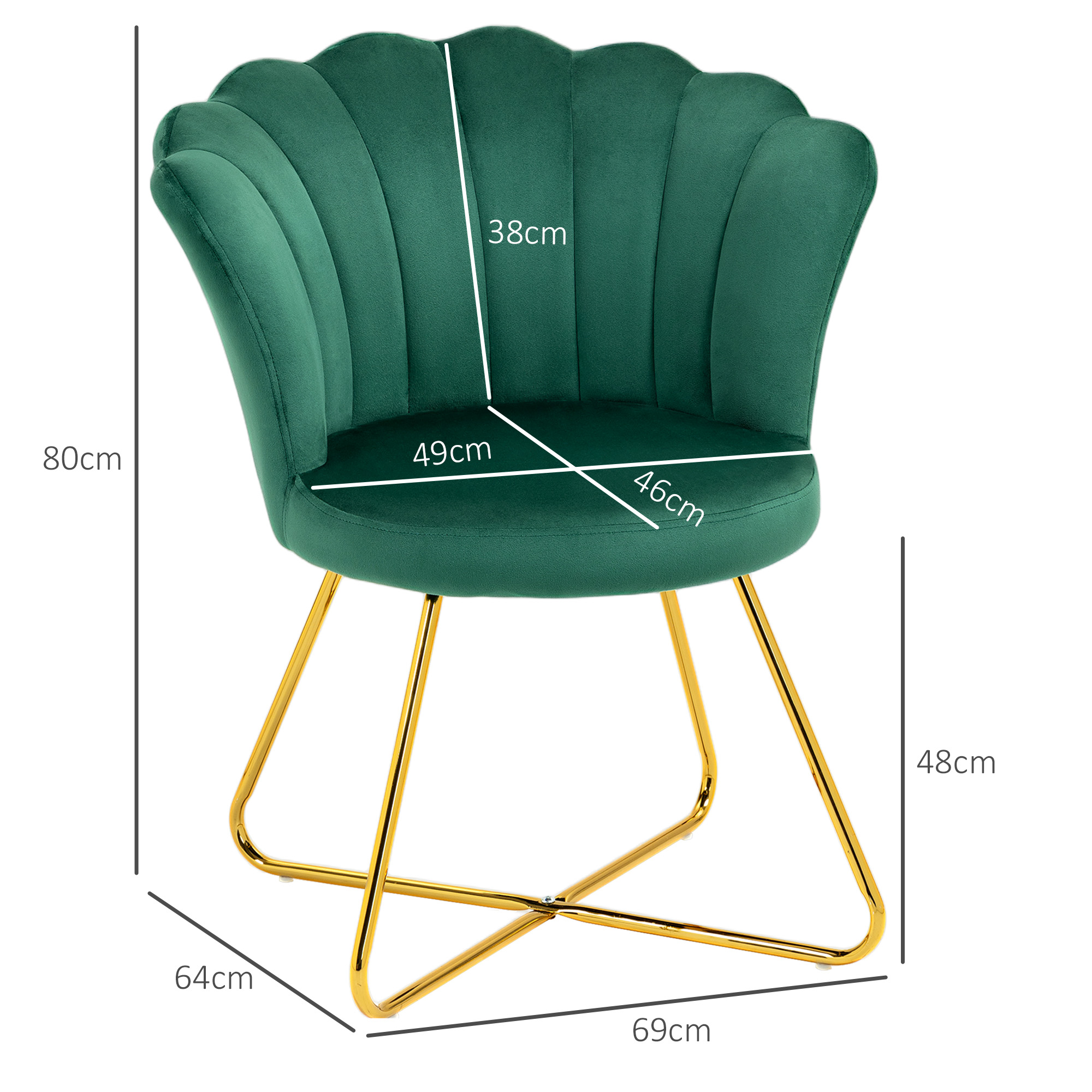 HOMCOM Velvet-Feel Lotus Petal Accent Chair Green 3