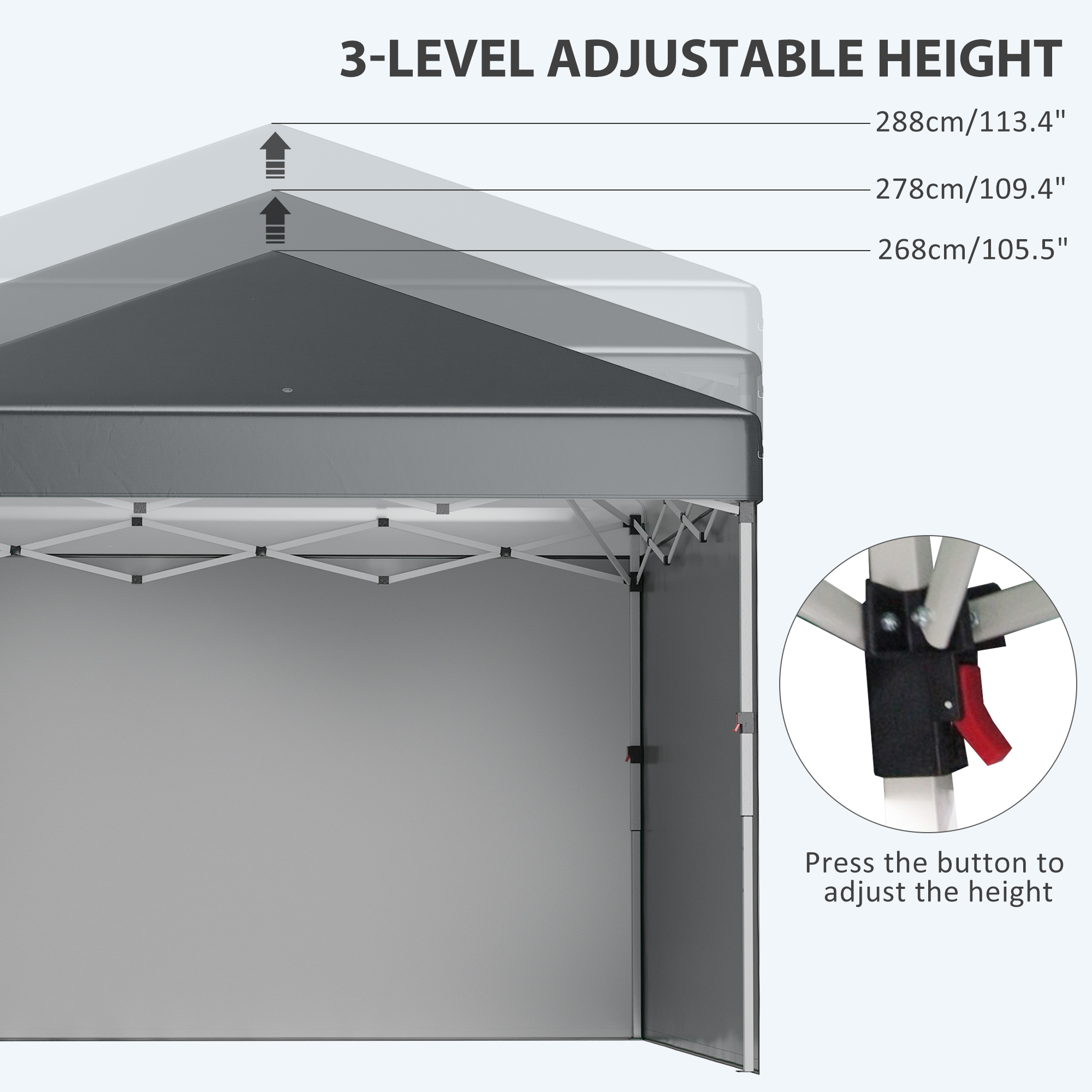 Outsunny 3 x 3 (M) Pop Up Gazebo, UPF 30+ with 2 Sidewalls, Leg Weight Bags and Wheeled Bag, Height Adjustable Party Tent Event Shelter for Garden, Patio, Dark Grey 5