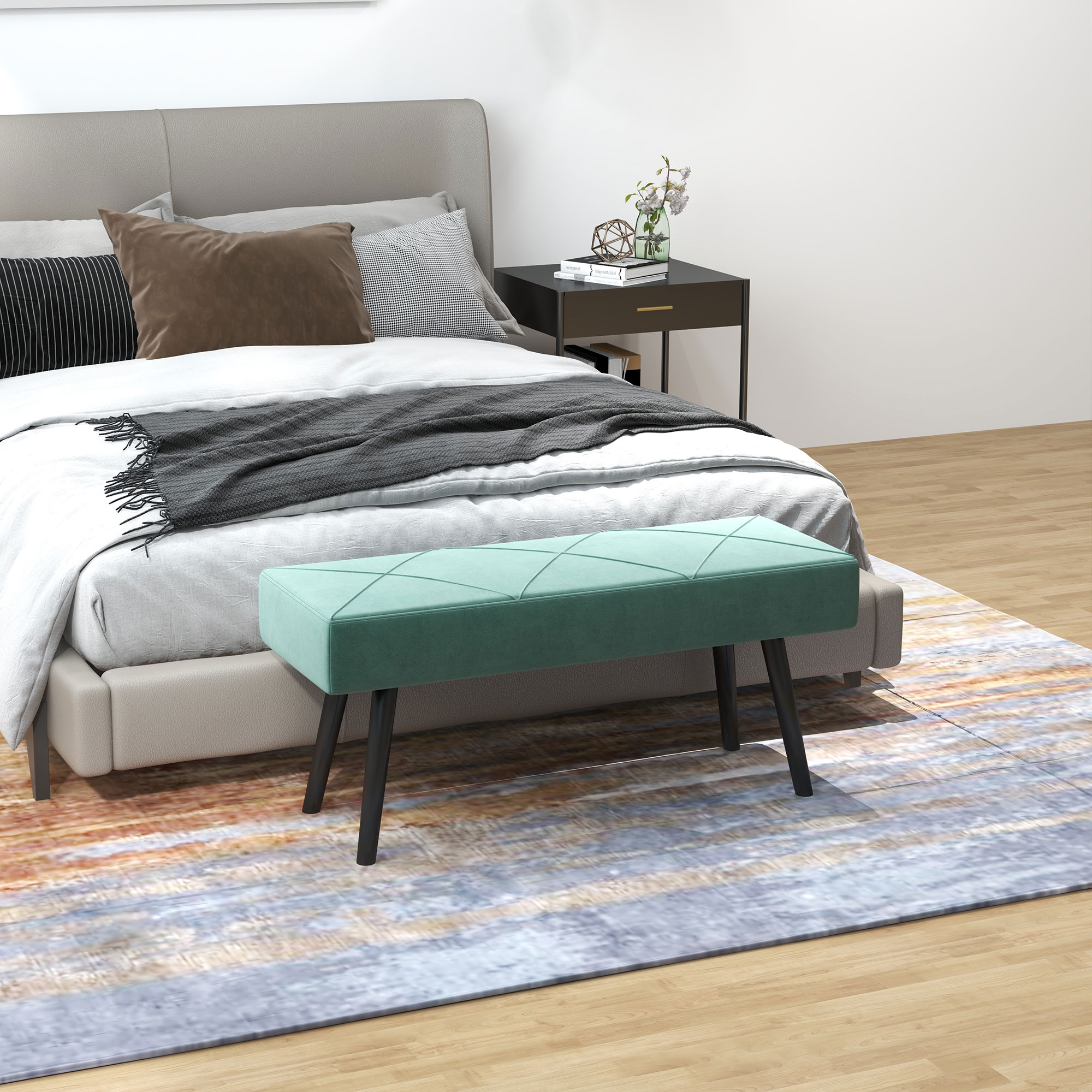 HOMCOM End of Bed Bench with X-Shape Design and Steel Legs, Upholstered Hallway Bench for Bedroom, Green 2
