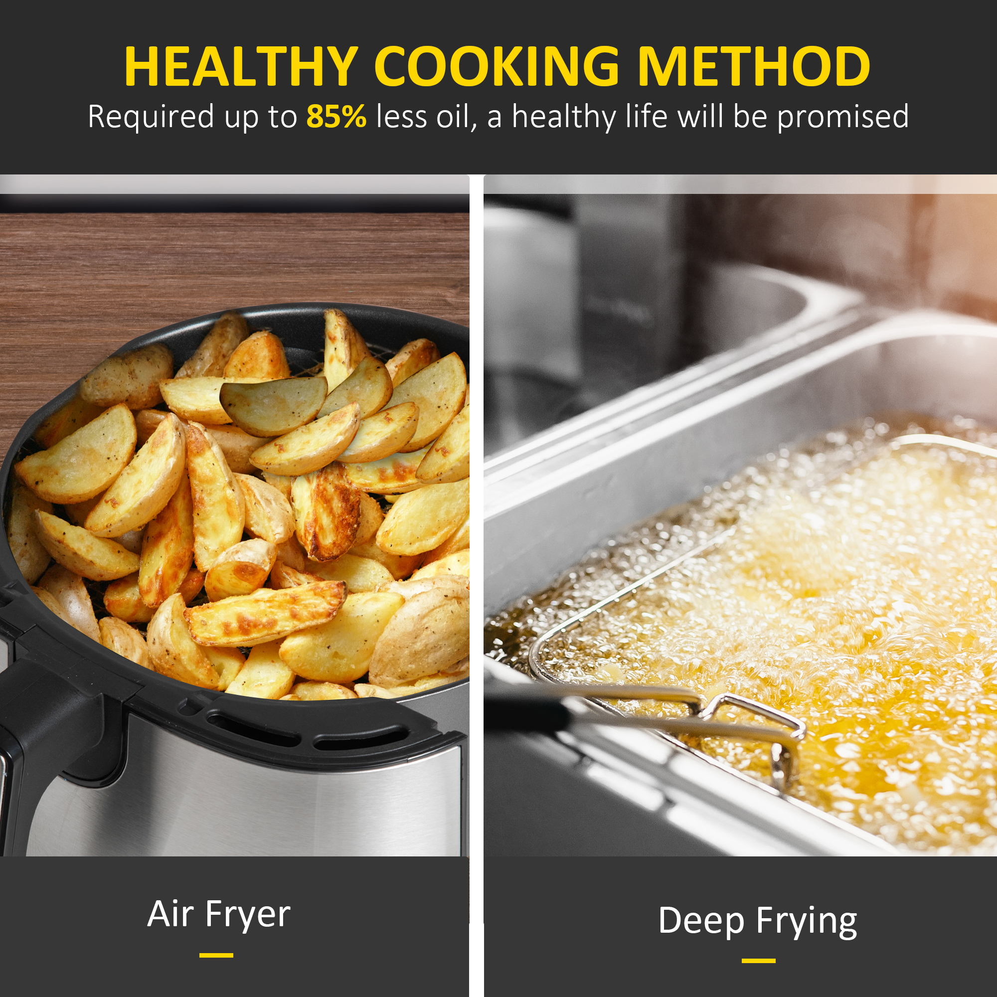HOMCOM 4.5L Air Fryer, 1500W Air Fryer Oven with Rapid Air Circulation, Adjustable Temperature, Timer and Nonstick Basket for Oil Less or Low Fat Cooking, Black 5