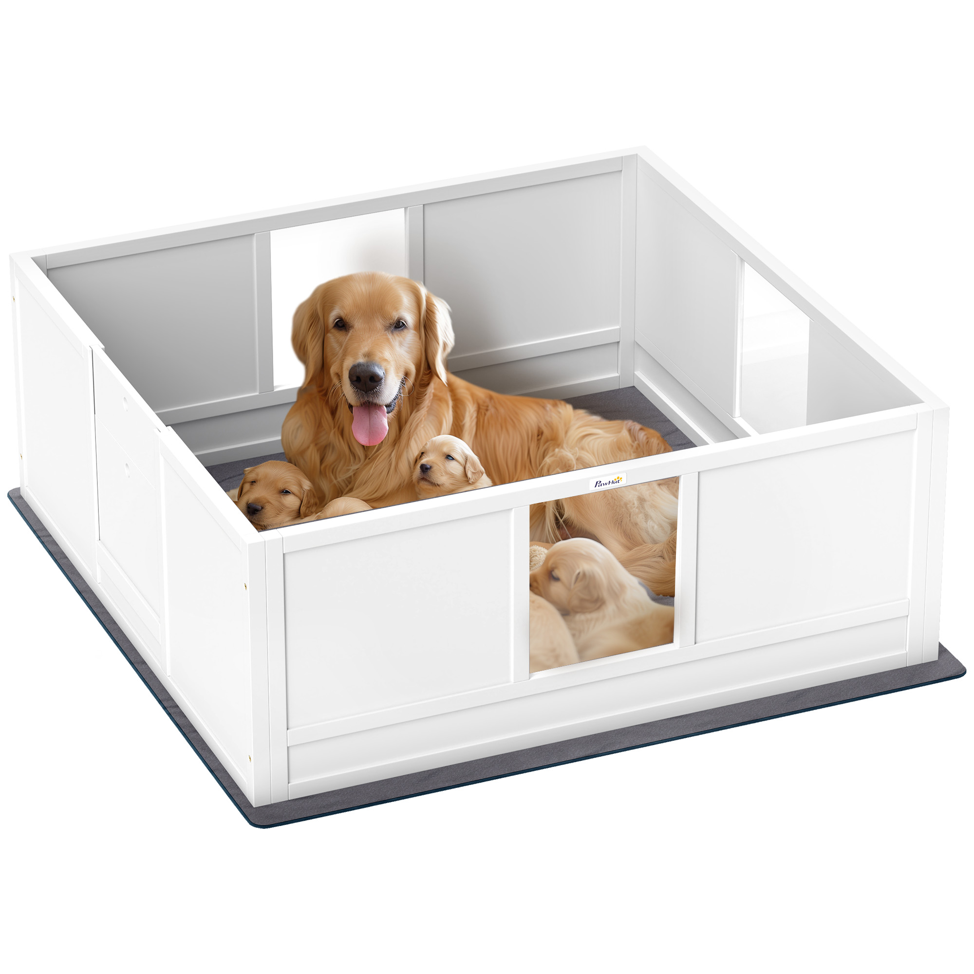 PawHut Whelping Box for Dogs with Whelping Pad, Adjustable Entrance, Non-slip Foot Pads, for Medium Dogs, 100 x 96cm