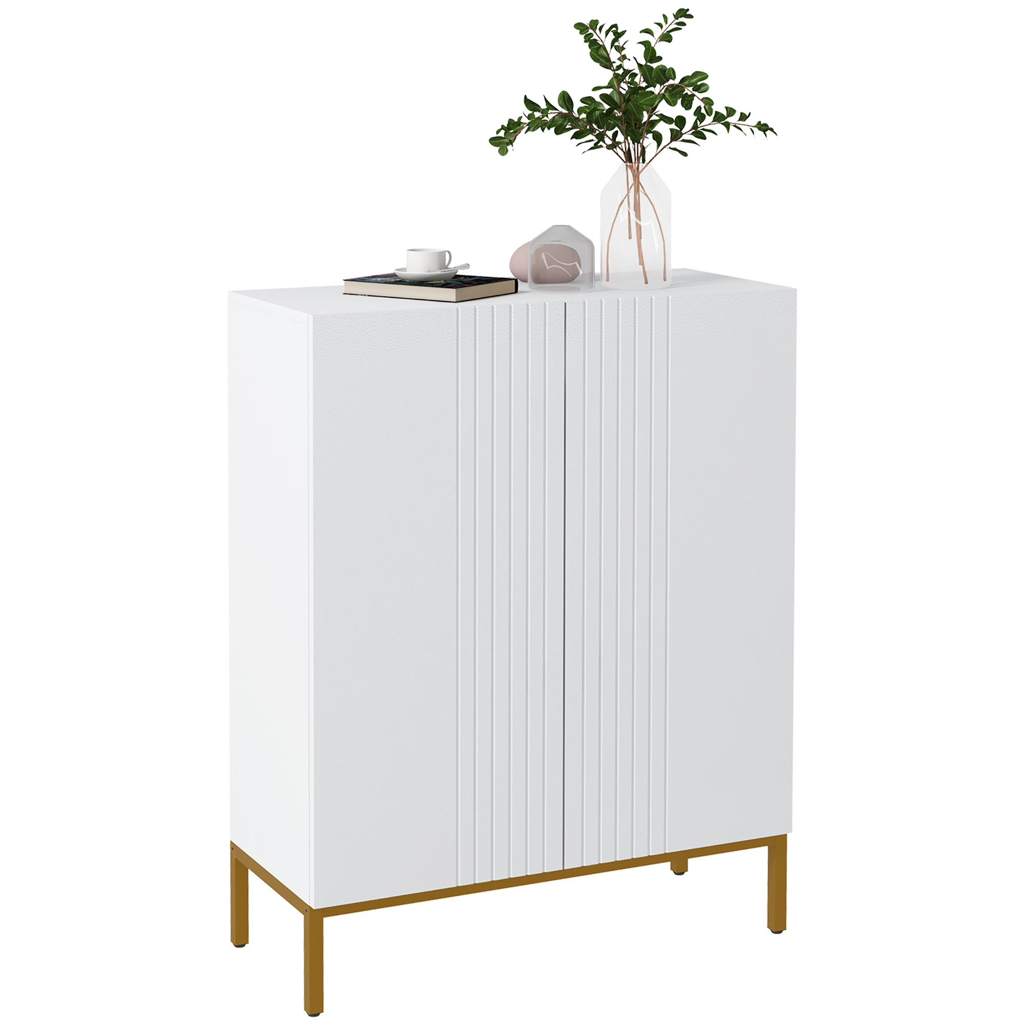 Image of HOMCOM Scarpiera Ingresso a 2 Ante con 5 Ripiani per 15-20 Paia di Scarpe, 72x31.5x95cm, in Legno e Gambe in Acciaio, Bianco Aosom006