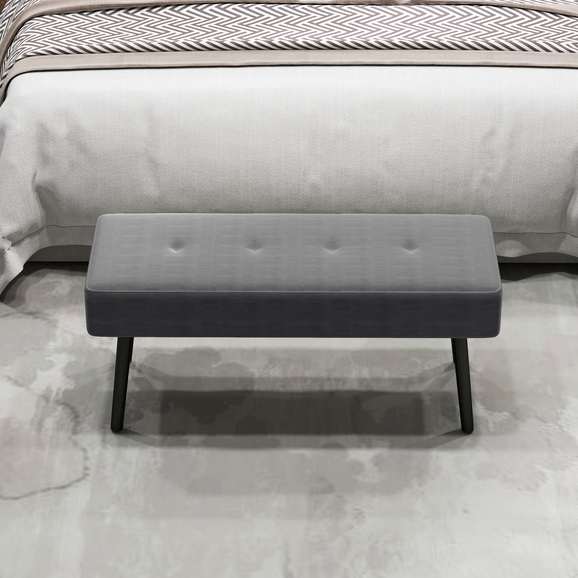HOMCOM End of Bed Bench, Corduroy Bedroom Bench with Thick Padding and Steel Legs, Tufted Window Seat for Entryway, Living Room, Grey 8
