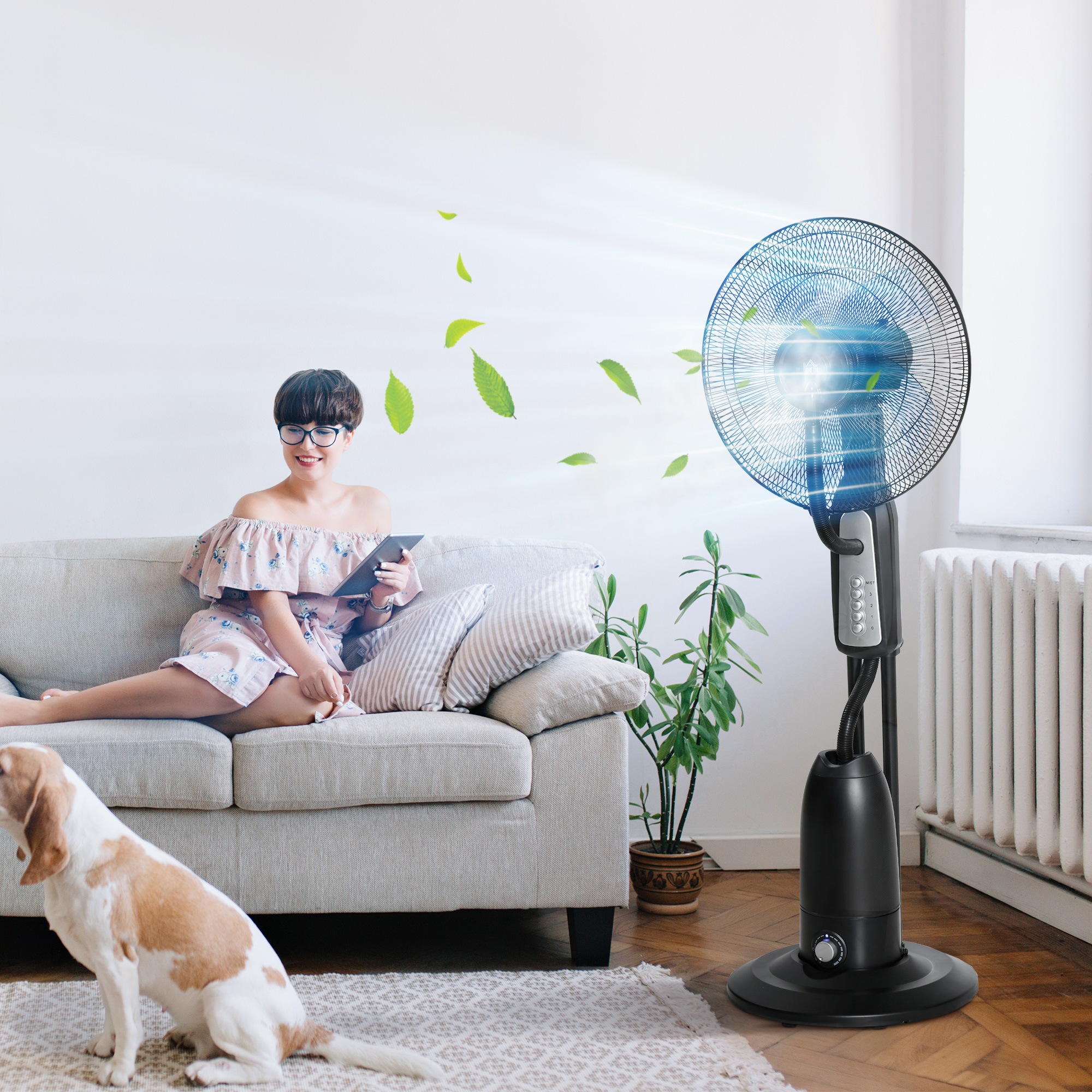 HOMCOM 18" Pedestal Fan with Water Mist Spray, Standing Fan, Humidifying Misting Fan with 3 Speeds, 2.8L Water Tank, Black 2