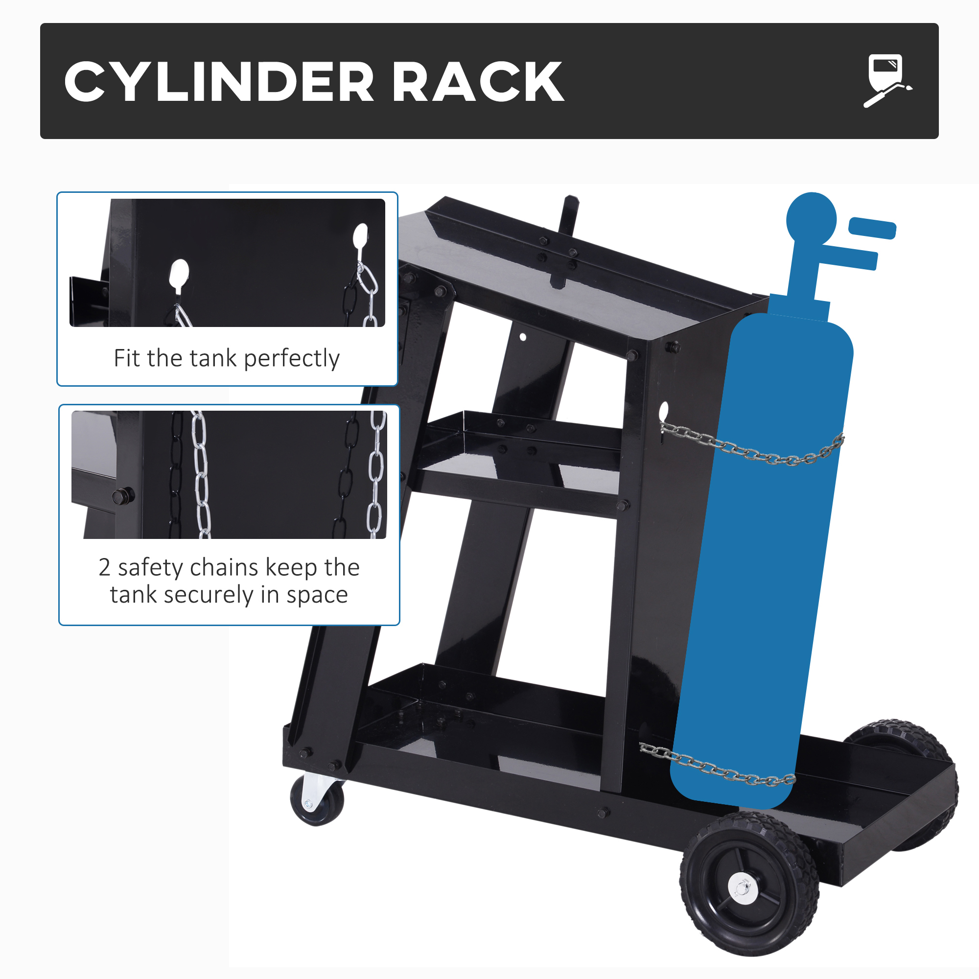 DURHAND Welding Cart Welder Trolley Garage for Gas Bottles w/ Safety Chain, Wheels, Black 5