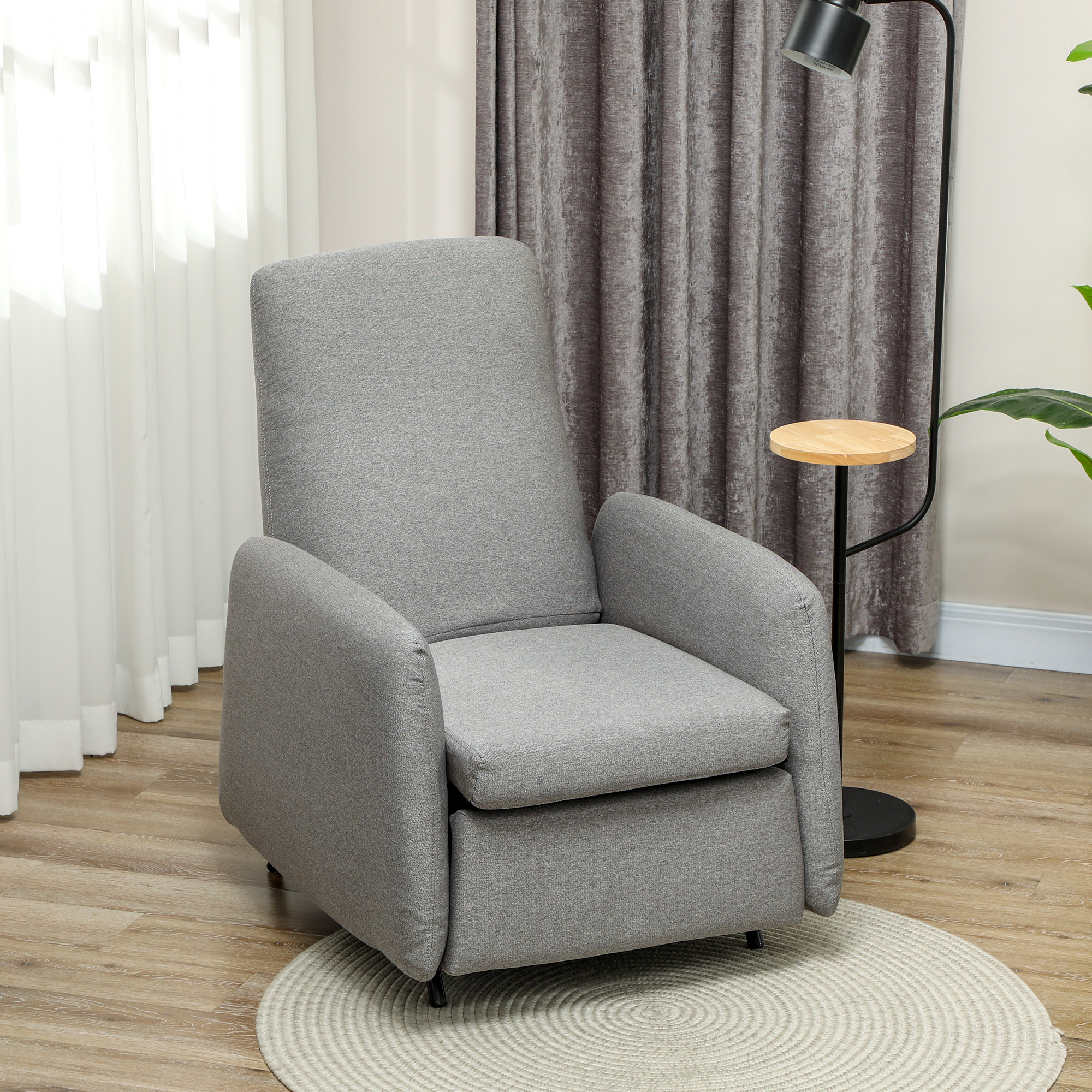 HOMCOM Push Back Recliner Armchair, Fabric High Back Reclining Chair with Adjustable Leg Rest and Pocket Spring Seat for Living Room, Bedroom, Home Office, Grey 2