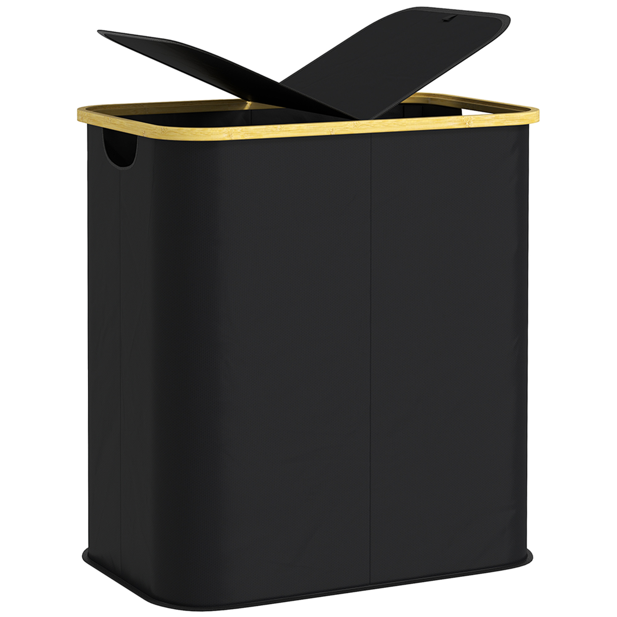 Product photograph of Homcom Double Laundry Basket With Lid 80l Collapsible Laundry Hamper With Groove Handles Washing Basket For Bathroom Bedroom Black Aosom Uk from Aosom UK