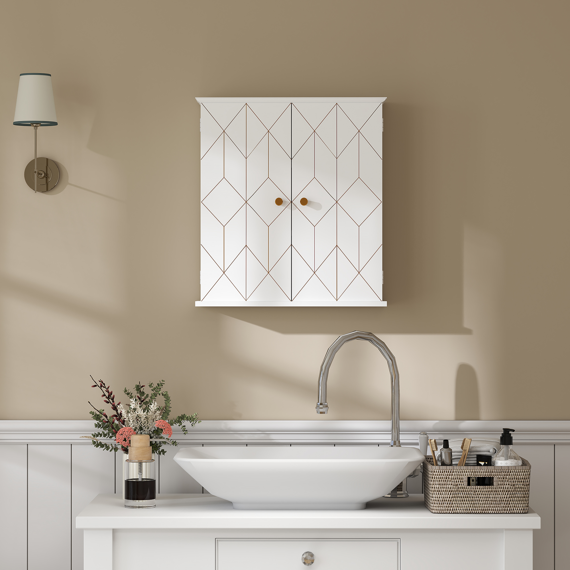 HOMCOM Bathroom Cabinet Wall Mounted, Bathroom Wall Cabinet Medicine Cabinet with 2 Doors, Adjustable Shelf, White 7