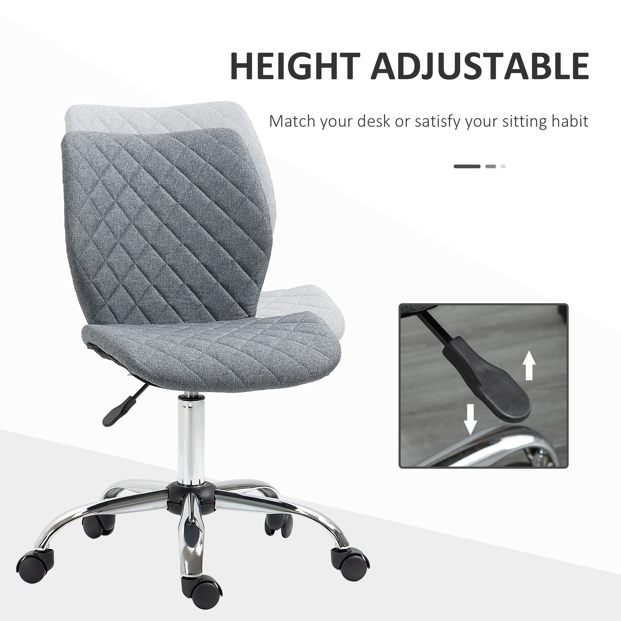 Vinsetto Armless Office Chair Adjustable Computer Chair Swivel Chair with Rolling Wheels and Linen Fabric Back Support for Home Office Students Study Grey 4