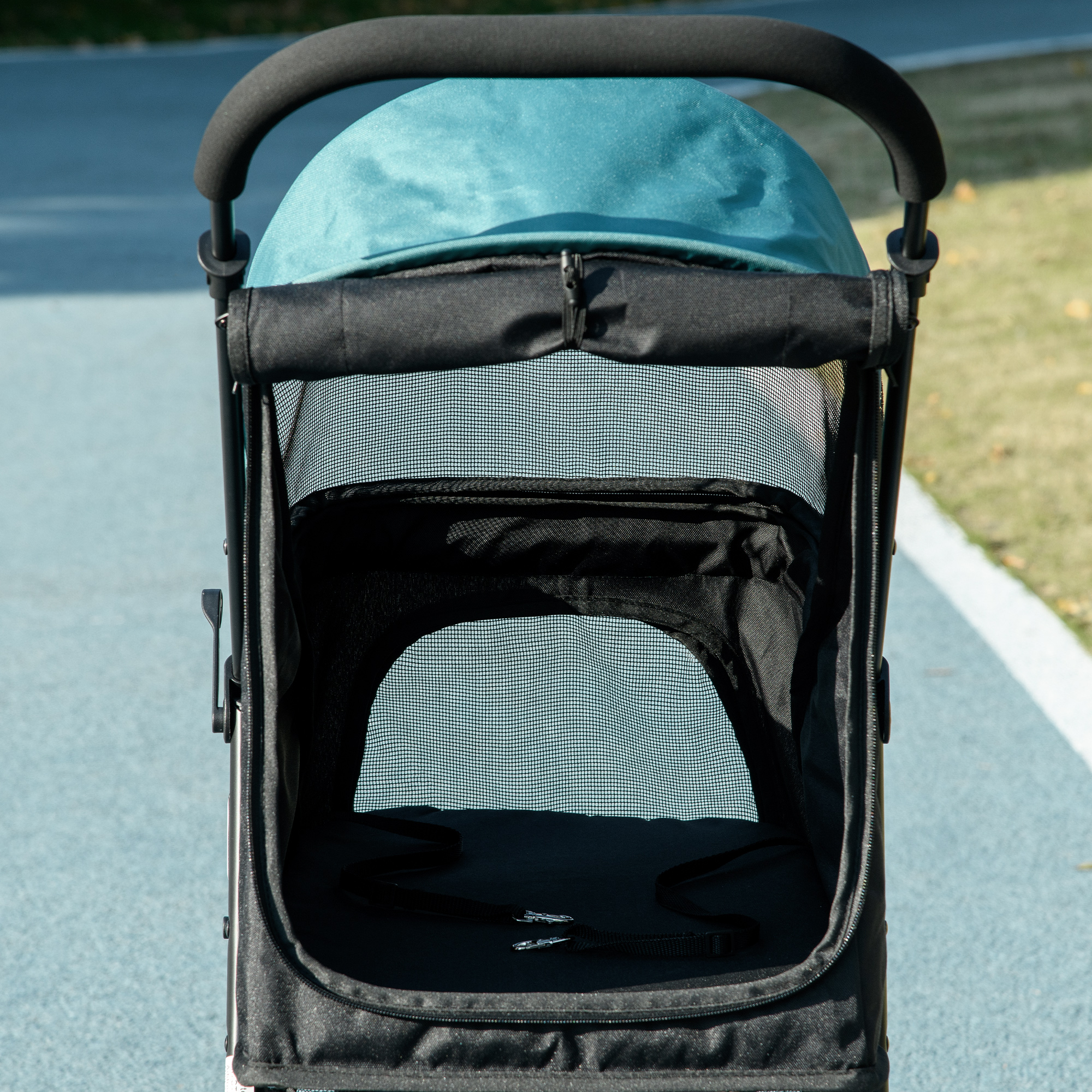 PawHut Foldable Pet Stroller w/ Rain Cover, for XS Dogs, S Dogs Dark Green 9