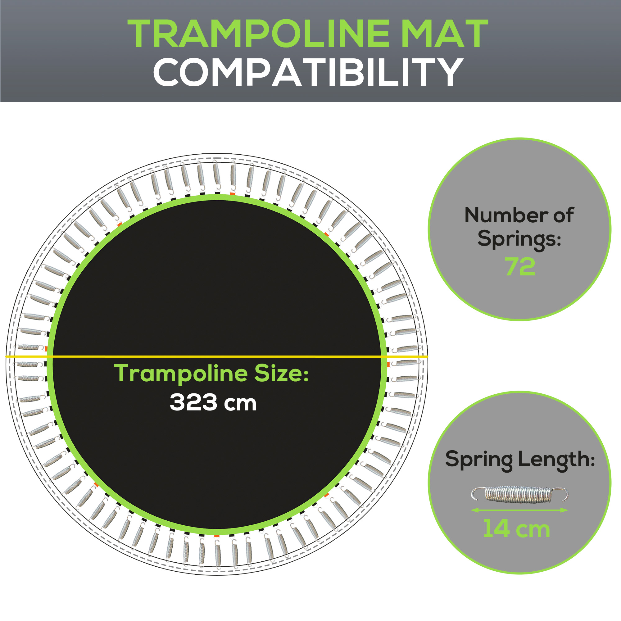 SPORTNOW Replacement Trampoline Mat with Spring Pull Tool, 72 V-Hooks, for 12ft Trampoline using 14cm Springs, Green 4