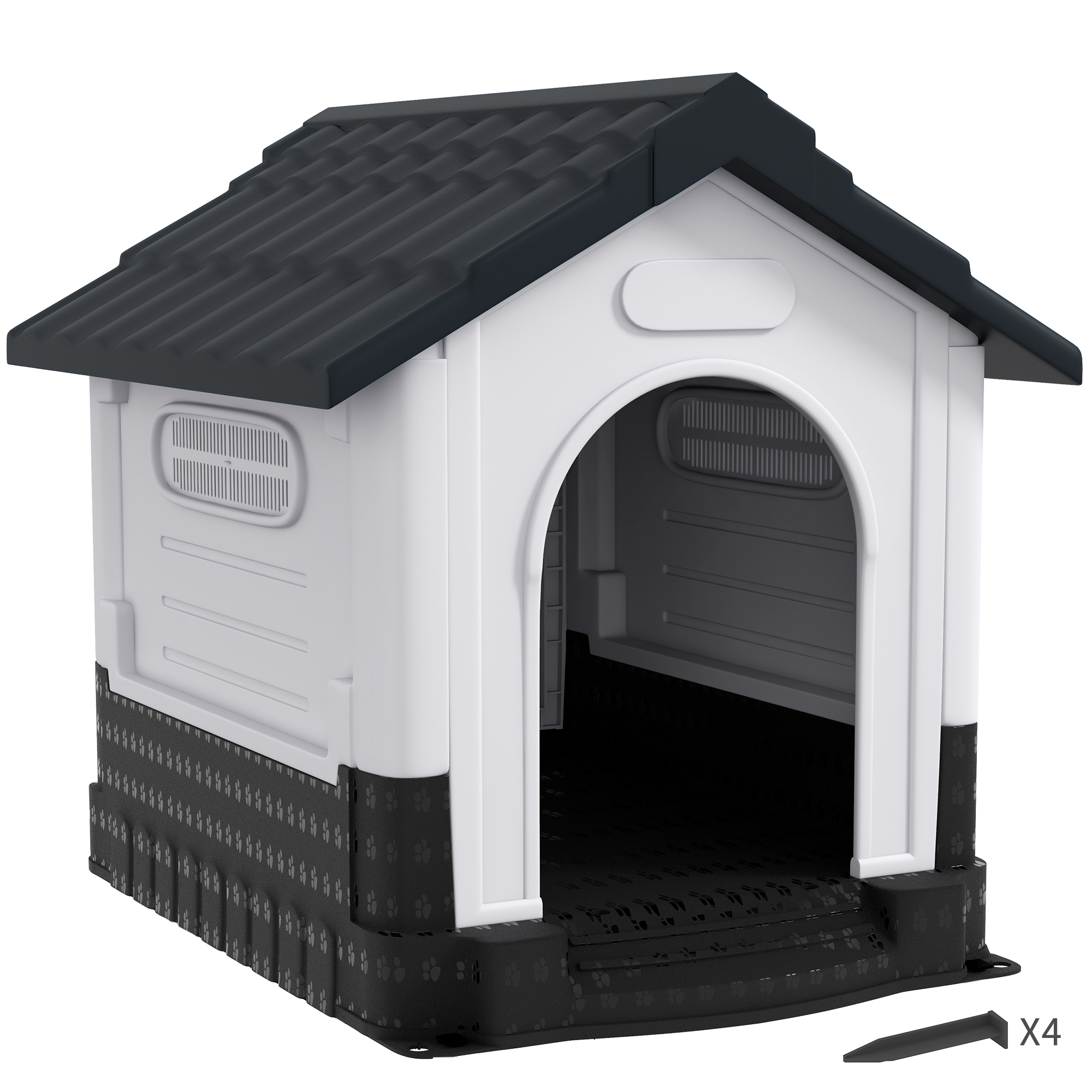 PawHut Plastic Dog Kennel with Windows, for Garden Patio, Medium and Large Dogs, 101 x 88 x 99cm - Blue
