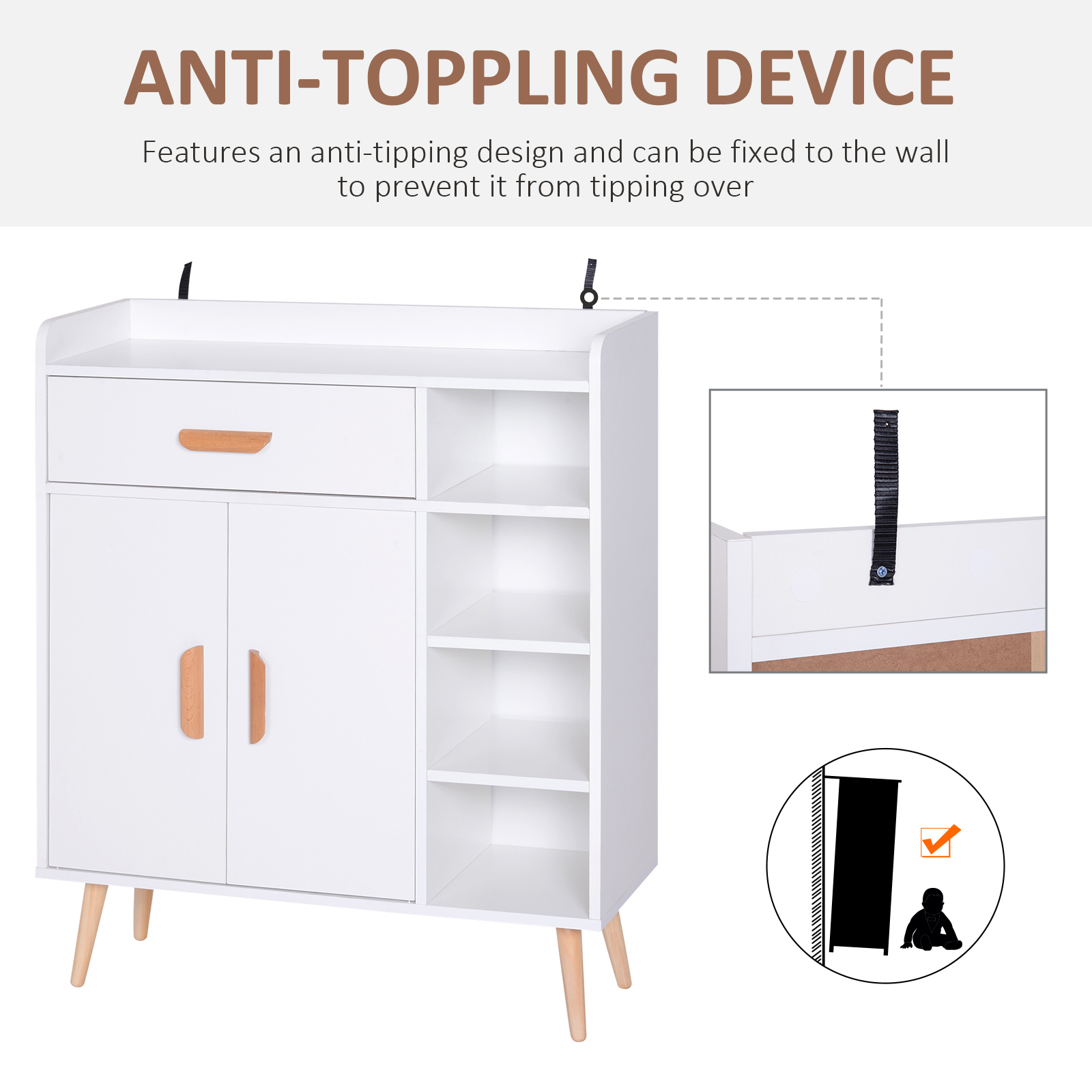 HOMCOM Sideboard, Side Cabinet, Floor Cupboard with Storage Drawer for Hallway, Kitchen, Bedroom, Living Room, White 5