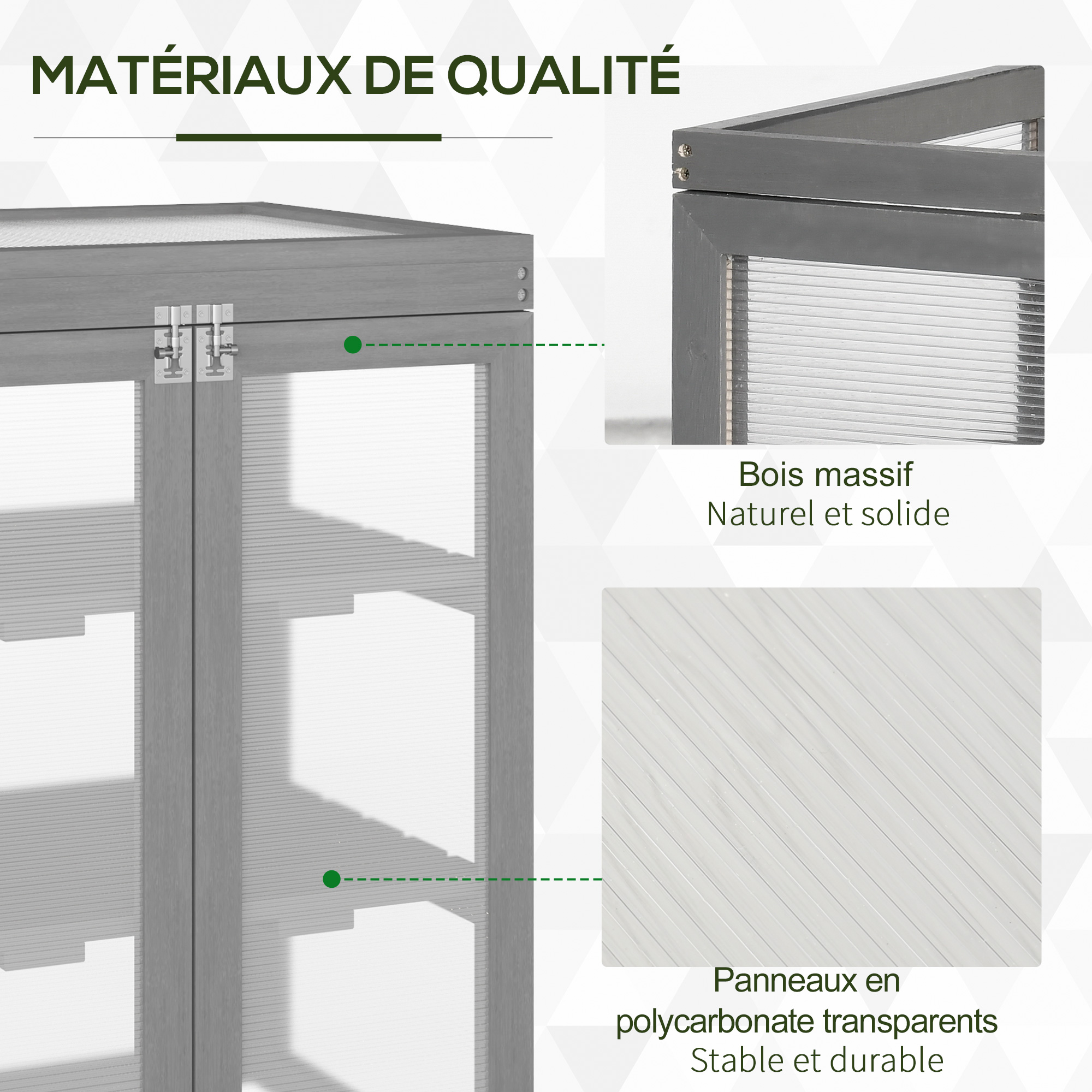 Outsunny Mini Serre 3 Niveaux Toit Ouvrant Double Porte - Bois Sapin Et Polycarbonate 58L X 44l X 78H Cm