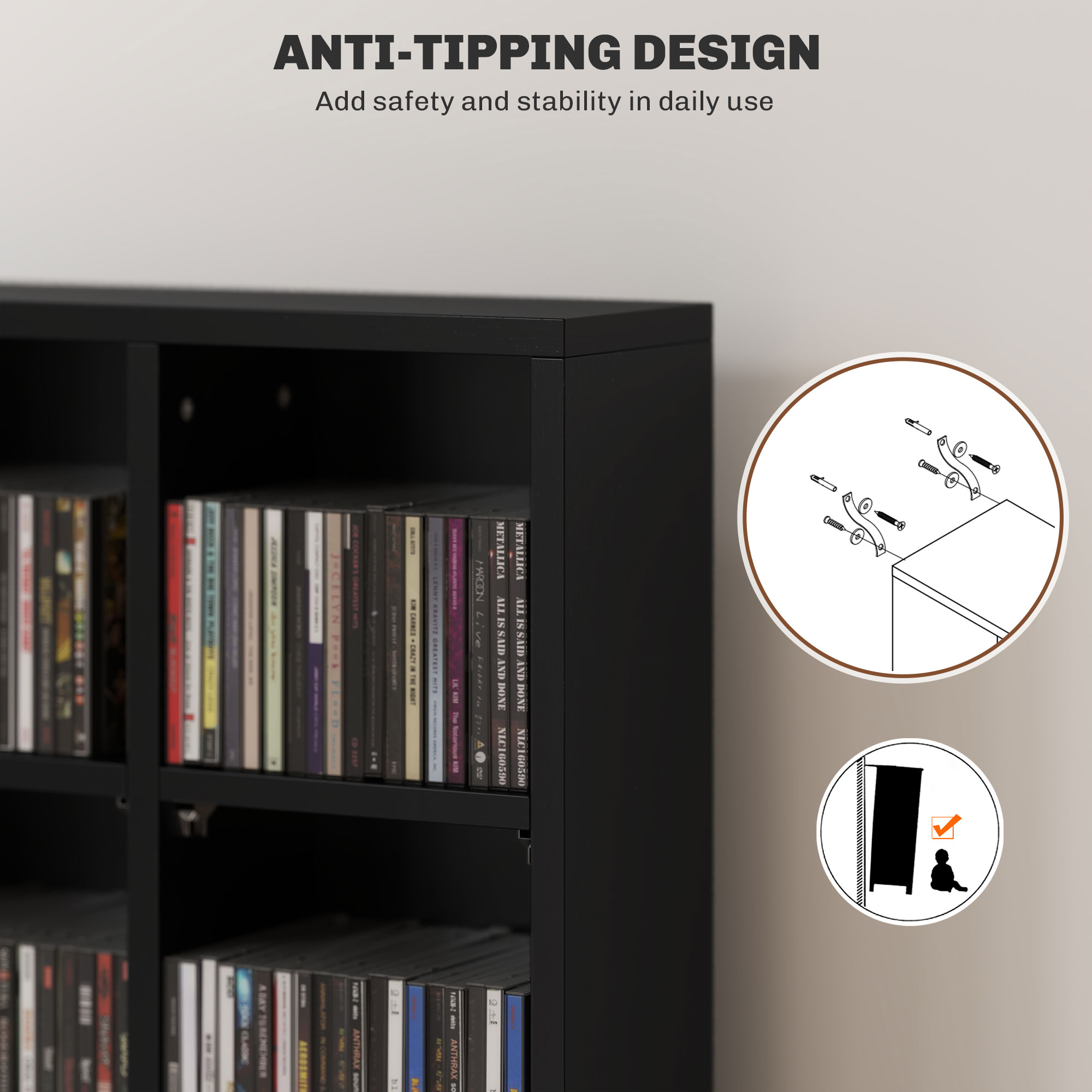 HOMCOM CD Storage Unit with Adjustable Shelves, 89 x 130.5 cm, Black 6