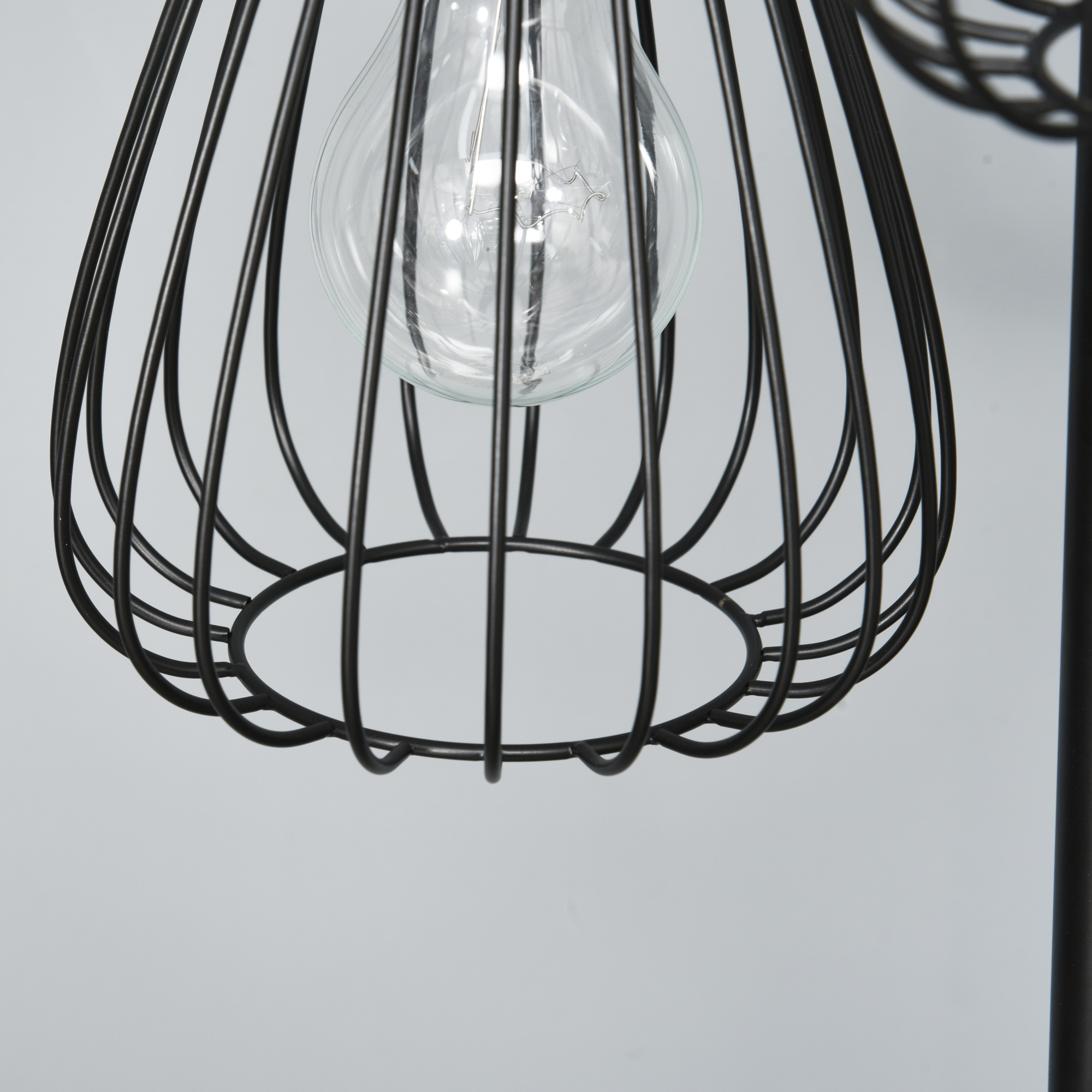 Lampada Da Terra Vintage Con 2 Paralumi A Gabbia - Nero, Altezza 151cm, Attacco E27 Max 25W - Foto 8