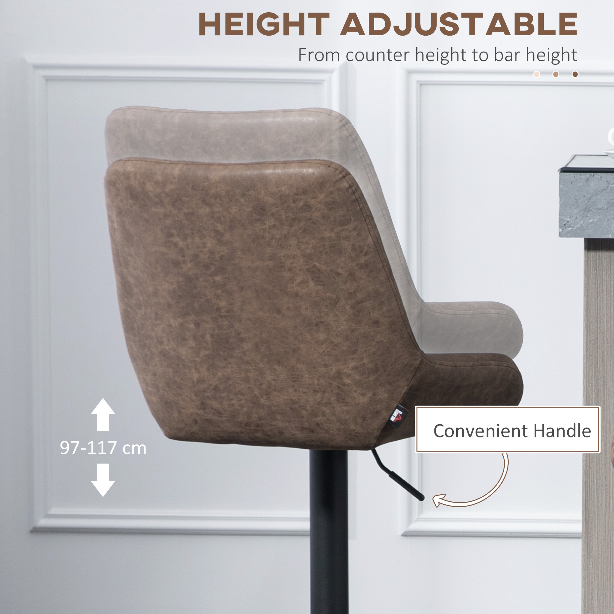 HOMCOM Adjustable Faux Leather Retro Bar Stools For Home Use, Brown 5
