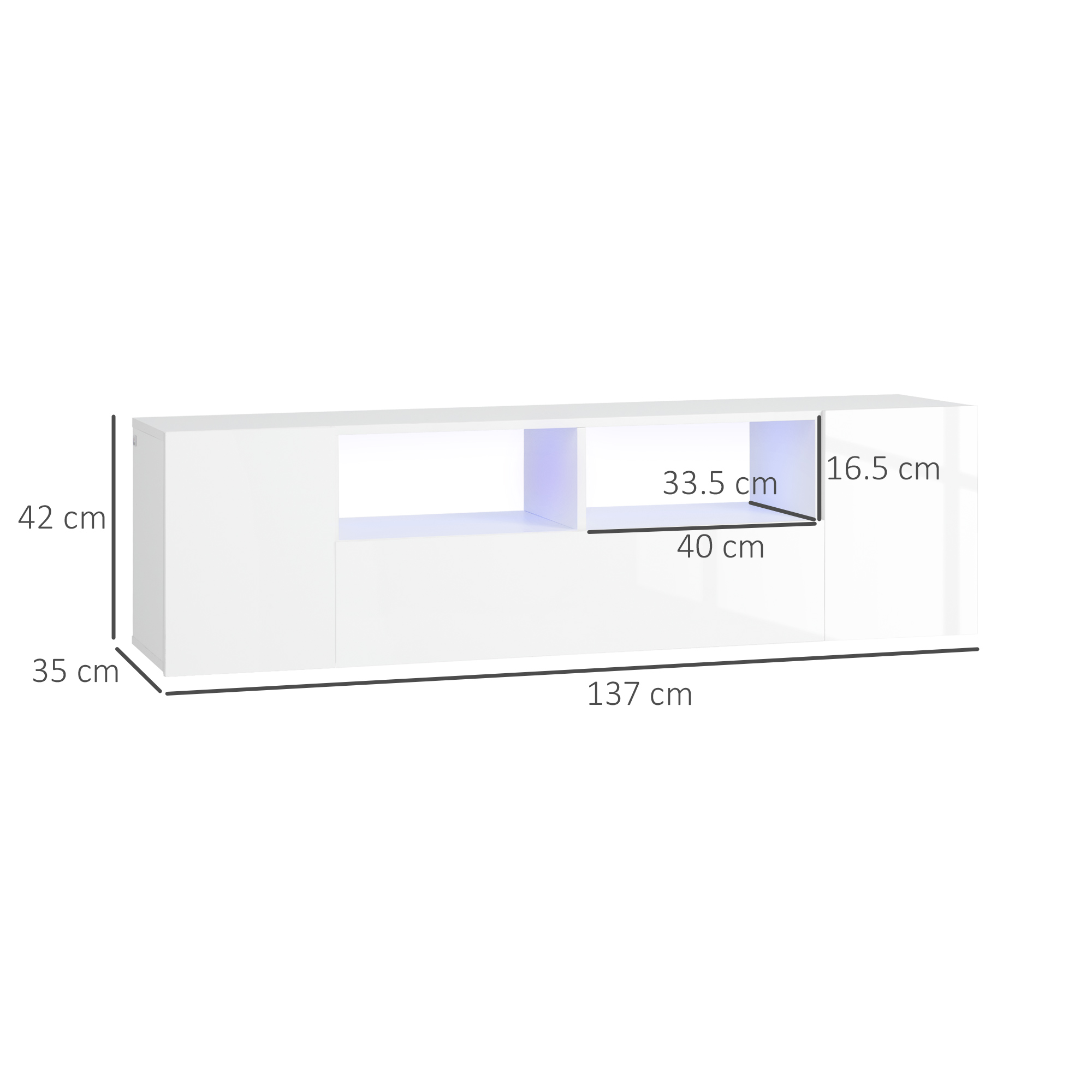 HOMCOM 16 LED Light TV Stand, with Storage High Gloss White 3
