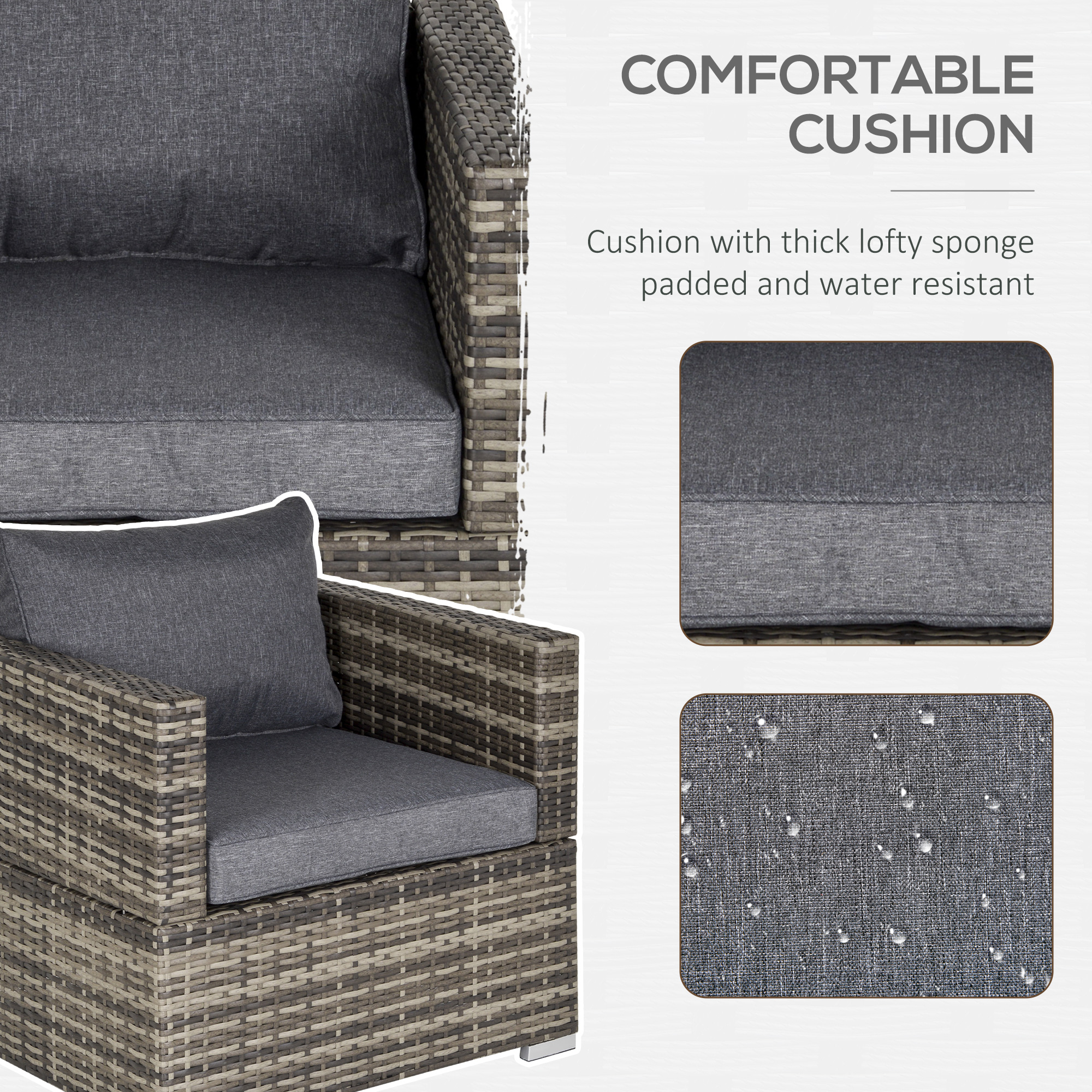 Outsunny Single Rattan Garden Chair, PE Wicker Garden Armchair with Cushions, Outdoor Rattan Chair with Armrests and Steel Frame for Conservatory, Porch, Patio, Balcony, Dark Grey 5