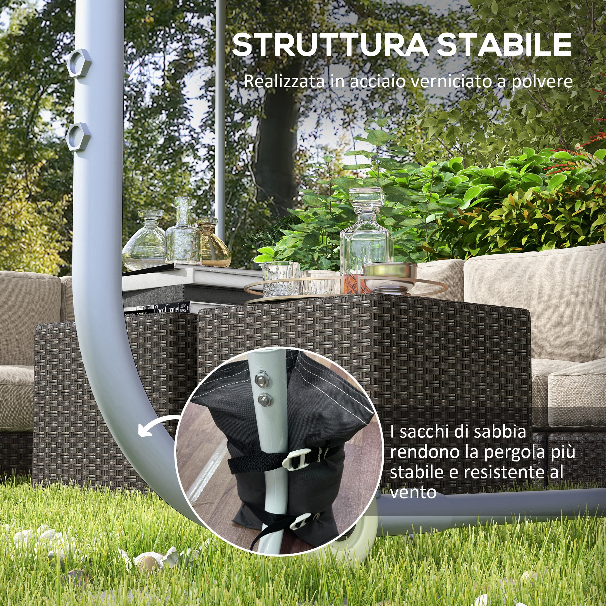 Outsunny Pergola Gazebo 3x3 m con Rotelle, Copertura Anti-UV e Telaio in  Acciaio, Grigio