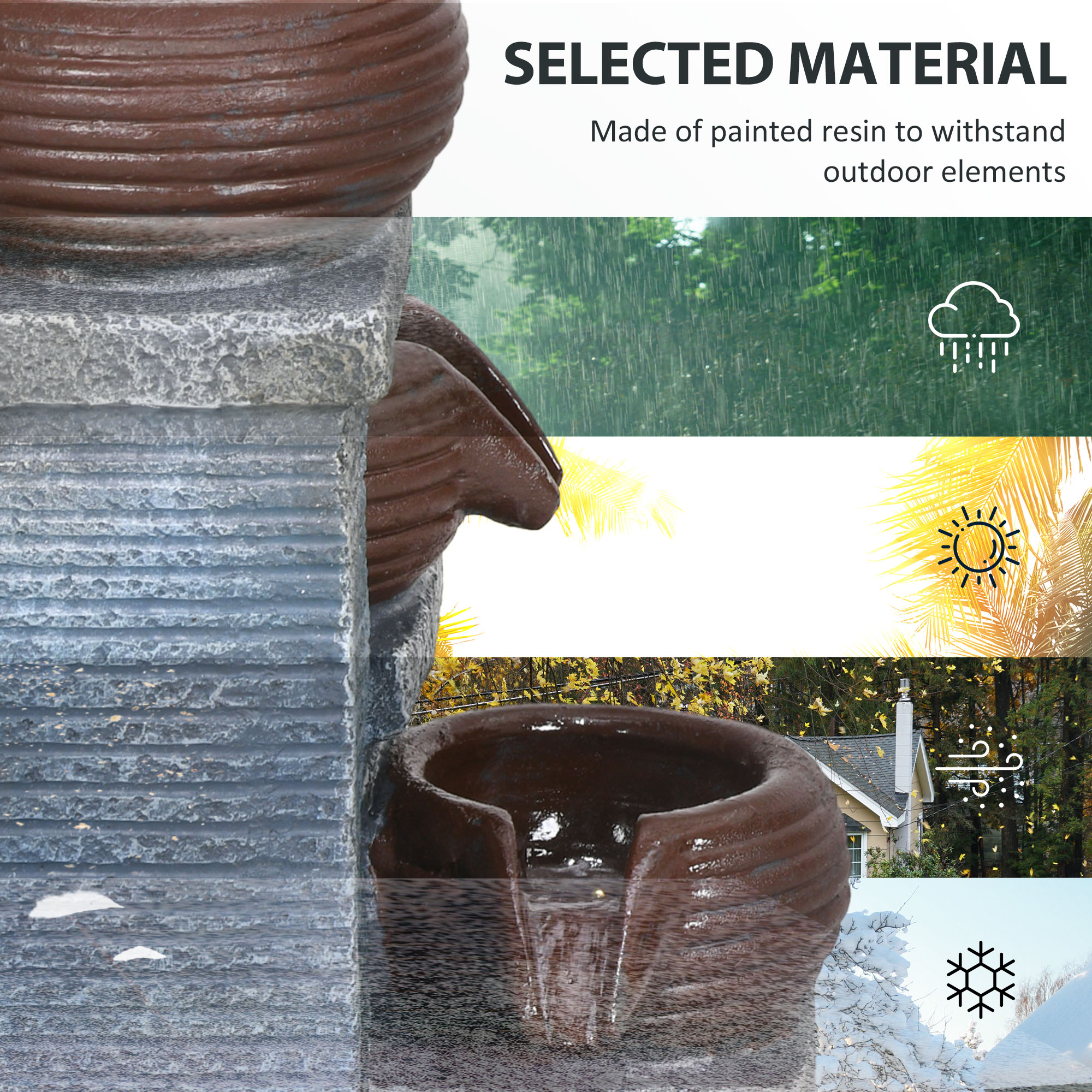 Outsunny Solar Powered Garden Water Feature with LED Lights and Pump, 4 Tier Cascading Water Fountain for Indoor/Outdoor, Bowls Waterfall Ornament, 58cm Height 7
