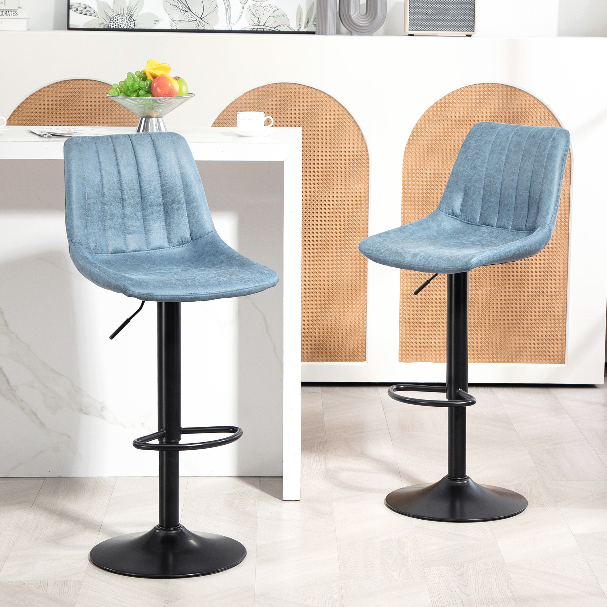 HOMCOM Set of Two Retro Tub Bar Stools Blue 2