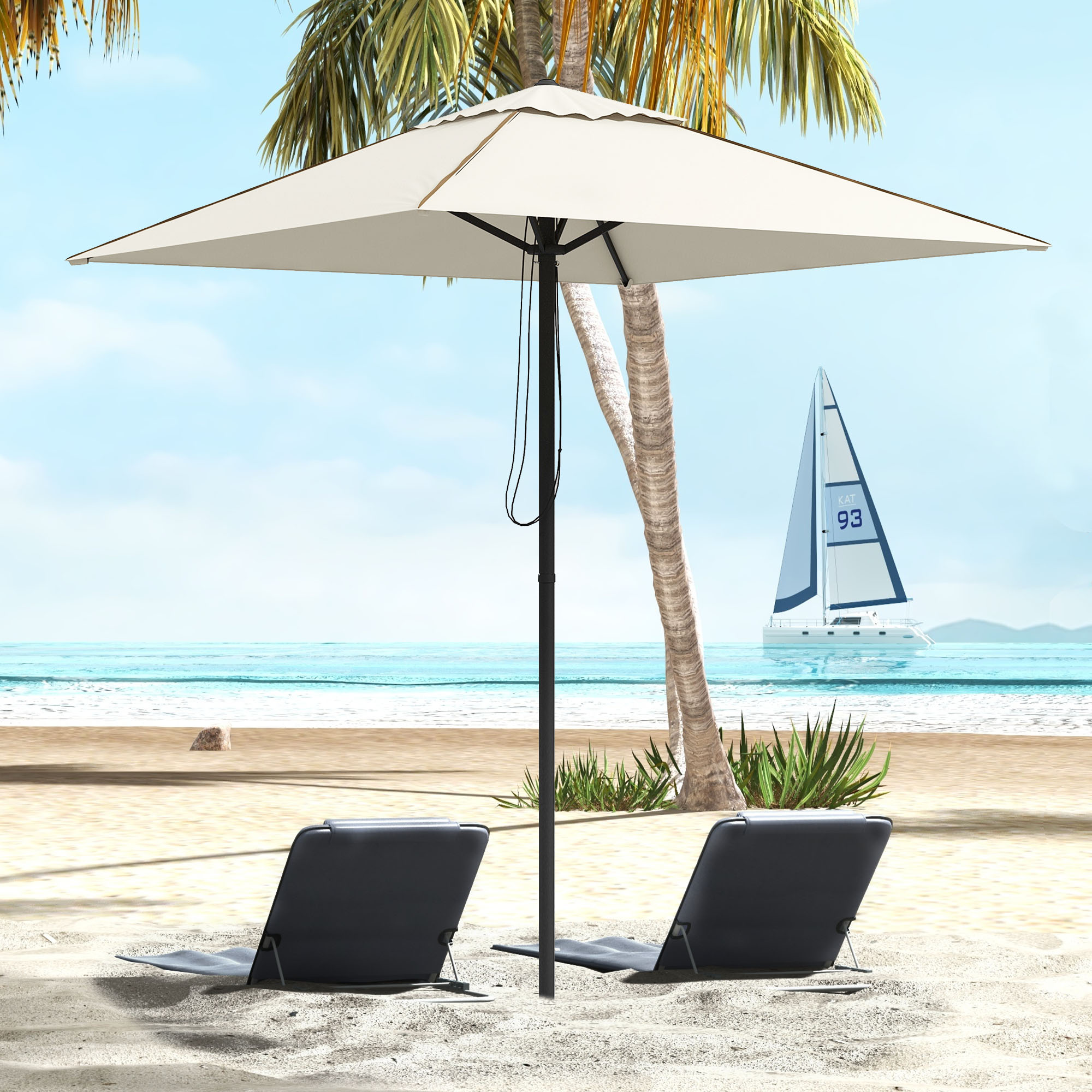 Outsunny 215cm Square Canopy Parasol, with Contrast Piping Beige/Brown 2