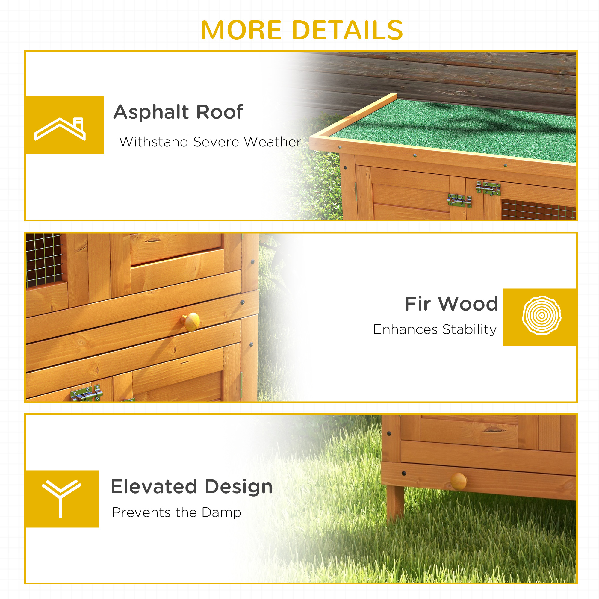 PawHut Double Tier Rabbit Hutch Large 2-Tier Wooden Hutch for Rabbits & Guinea Pigs, Pet Lovers Choice, Natural 7