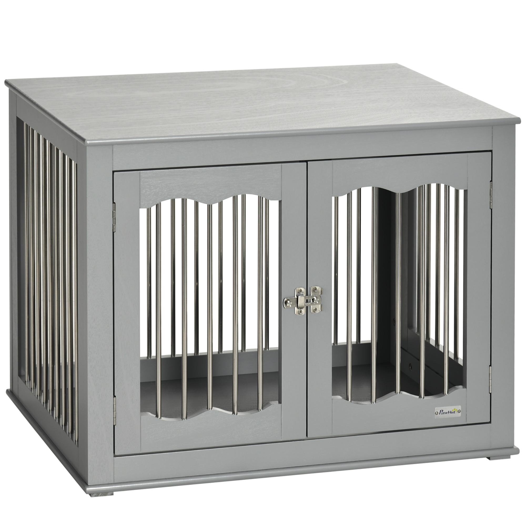 PawHut Dog Cage End Table with Two Doors, Drawer, for Medium Dogs - Grey