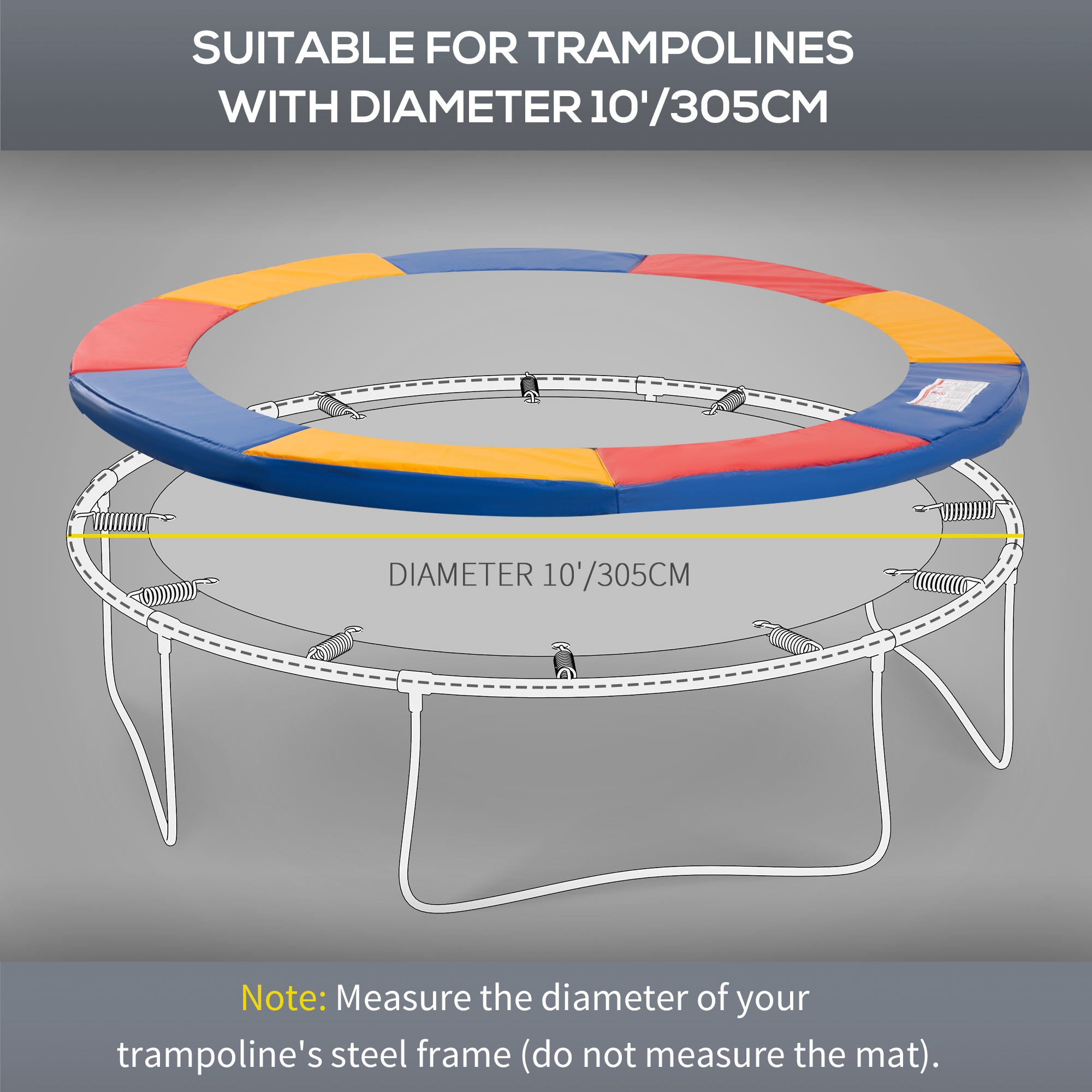 HOMCOM 10FT Trampoline Pad, Φ305cm Trampoline Accessories Surround Safety Pad Foam Padding Pads Replacement Spare, Multi-Colour 5