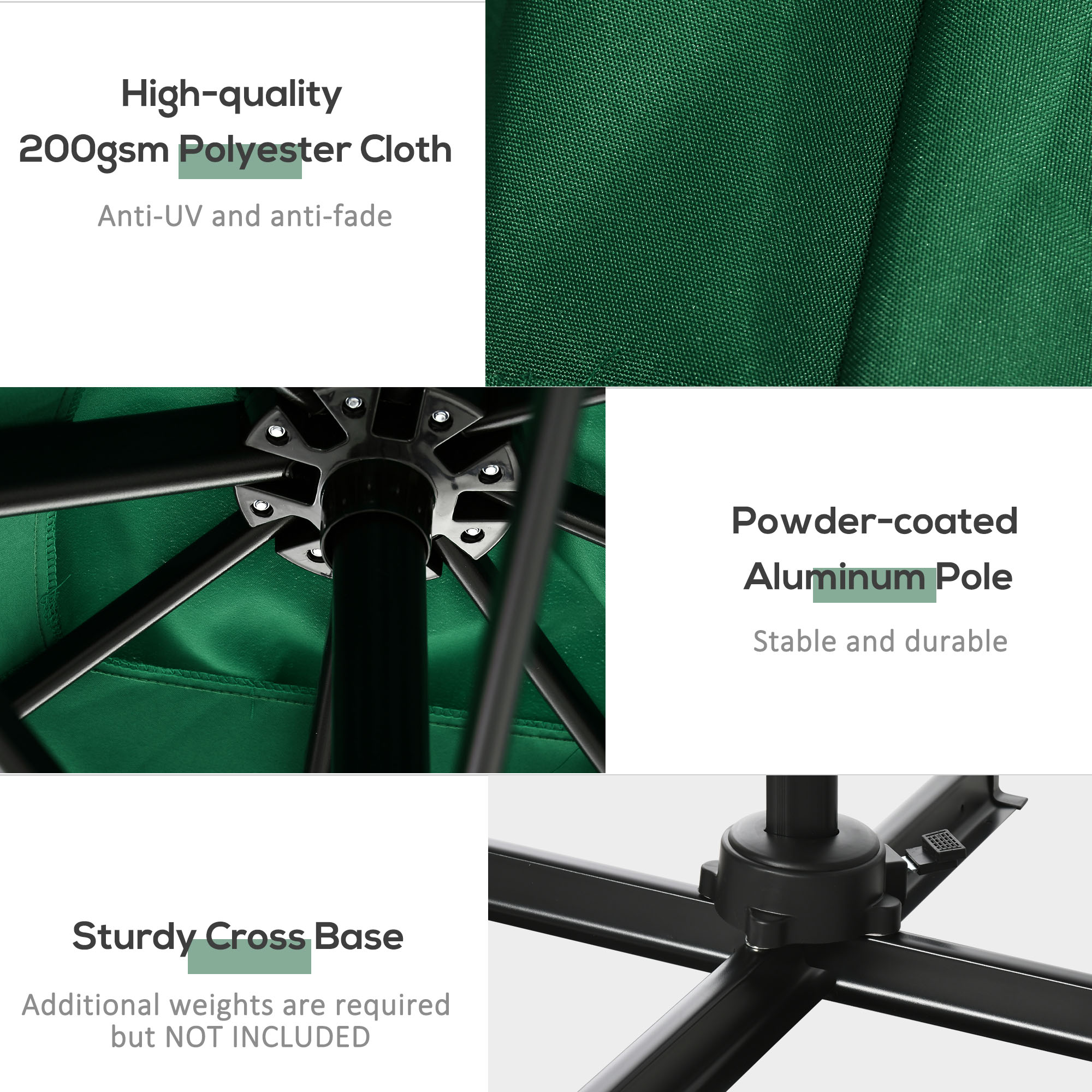 Outsunny Square Umbrella Parasol W/360° Rotation, 245Lx245Wx248H cm-Green 7