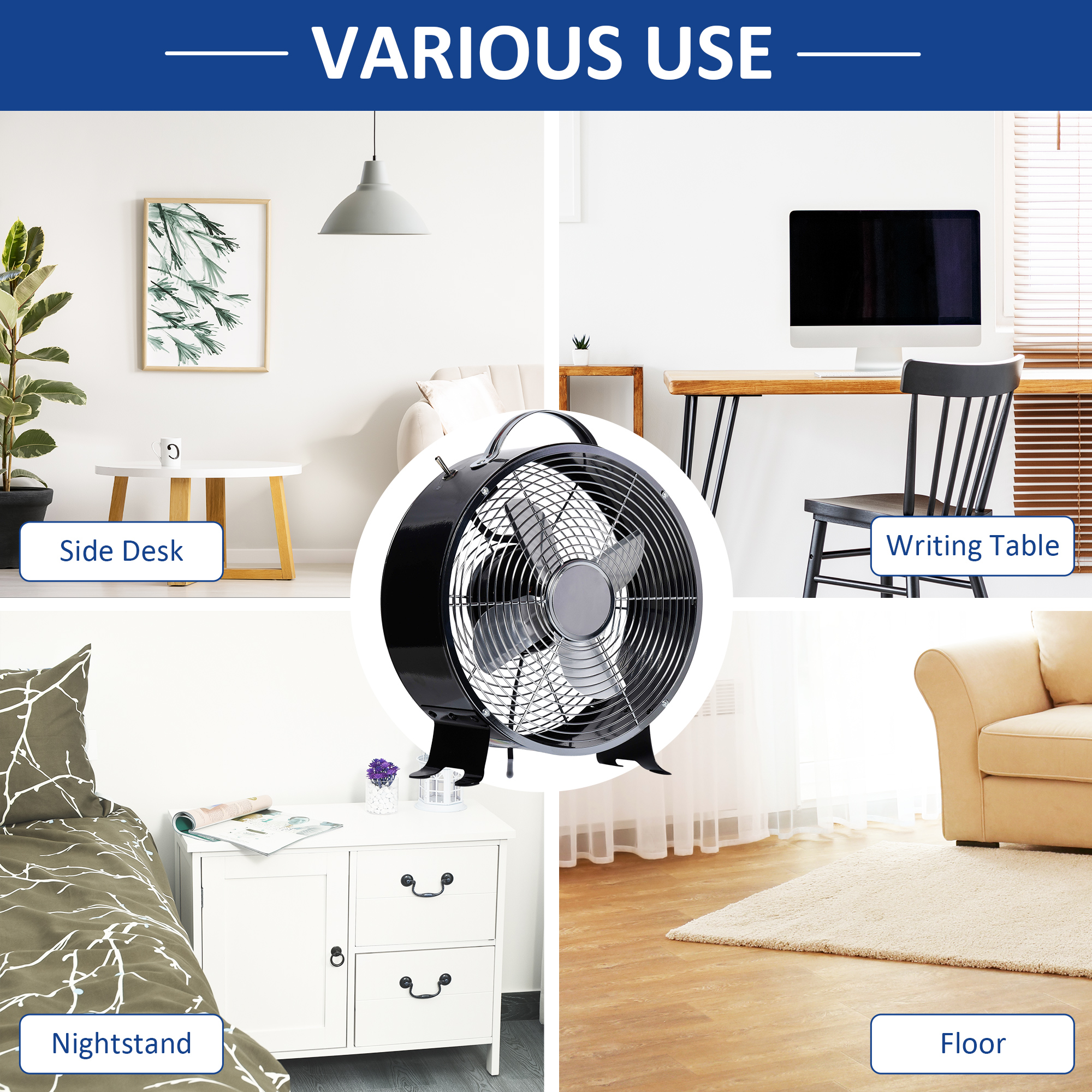HOMCOM 10" 2-Speed Electric Table Desk Fan w/ Safety Guard Anti-Slip Feet Portable Personal Cooling Fan Home Office Bedroom Black 5