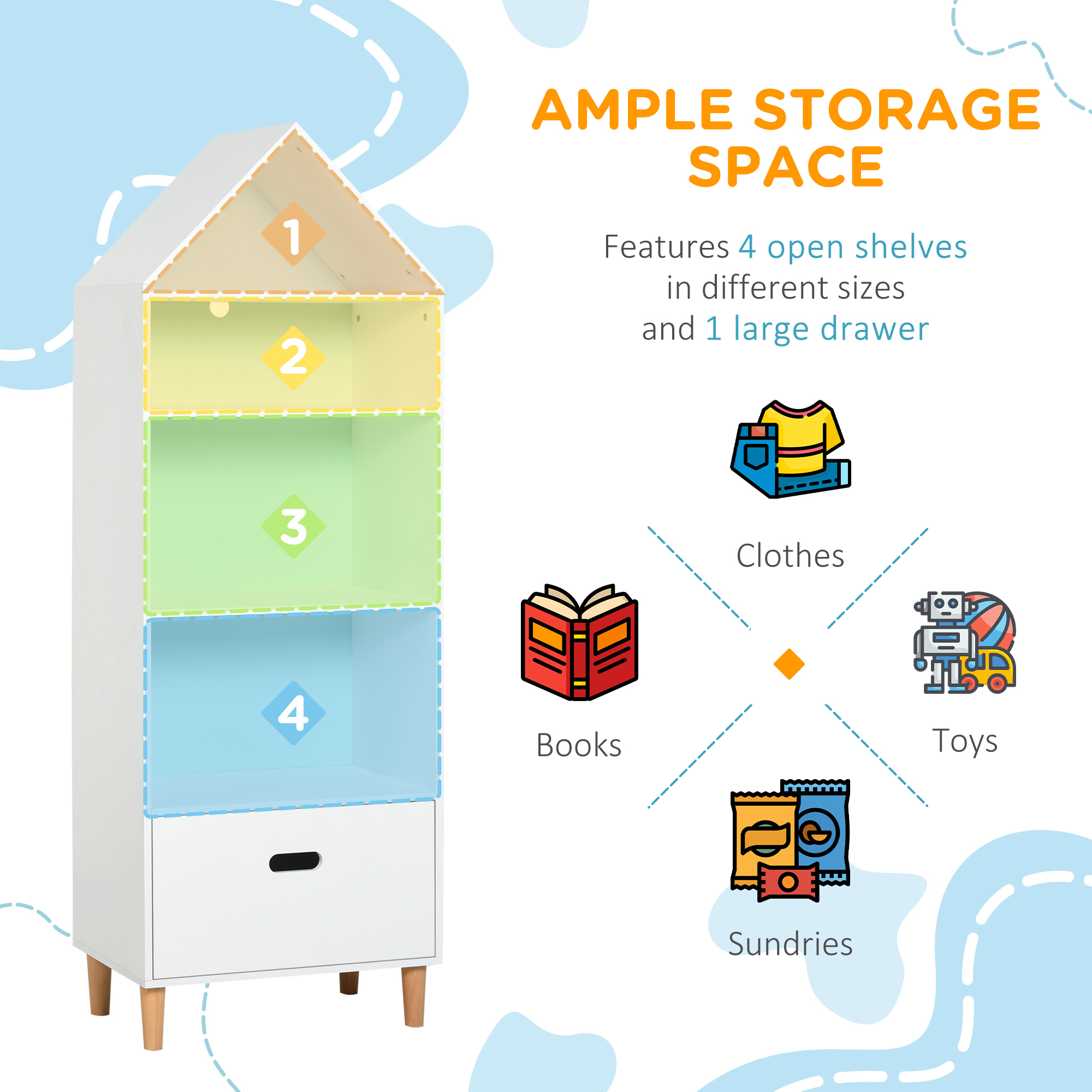 HOMCOM Kids Children Wooden Bookcase w/Drawer Bedroom Furniture Bookshelf Storage Rack Display Unit Toys Games Organisation Cabinet Pink Blue Back Panel 50 x 30 x 142 cm 4