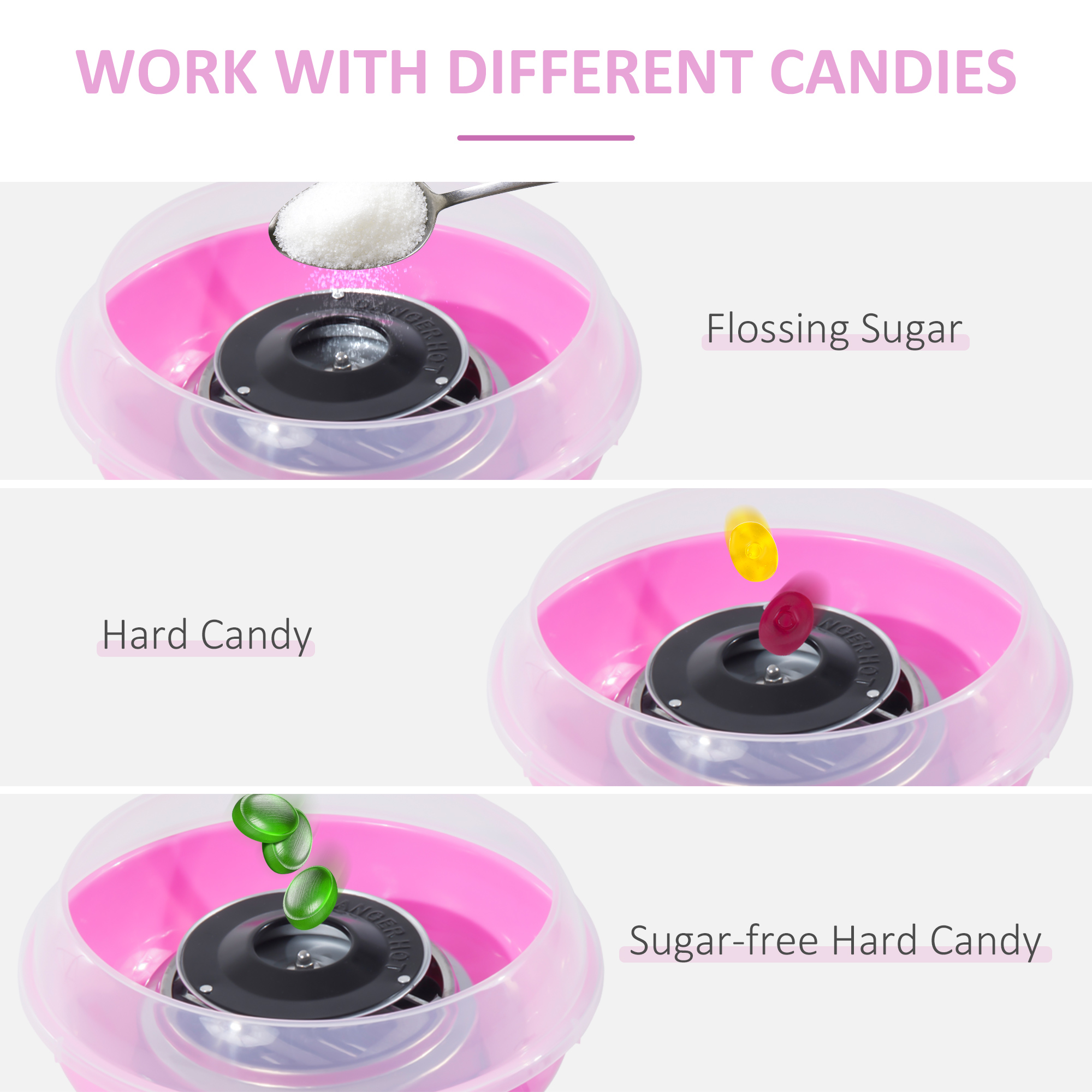 HOMCOM Candy Floss Machine Electric Cotton Candy Maker Gadgetry 450W (Pink) 6