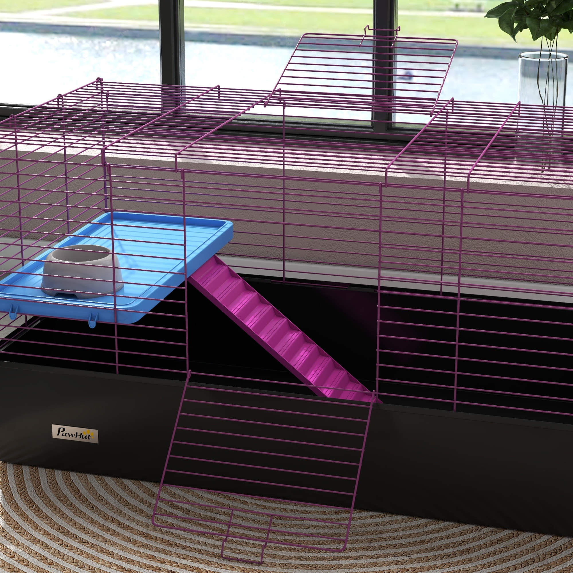 PawHut Chinchillas Small Rabbit Guinea Pig Small Animal Cage, Pet Playhouse, with Platform, Ramp, 99 x 52 x 53cm, Black 9