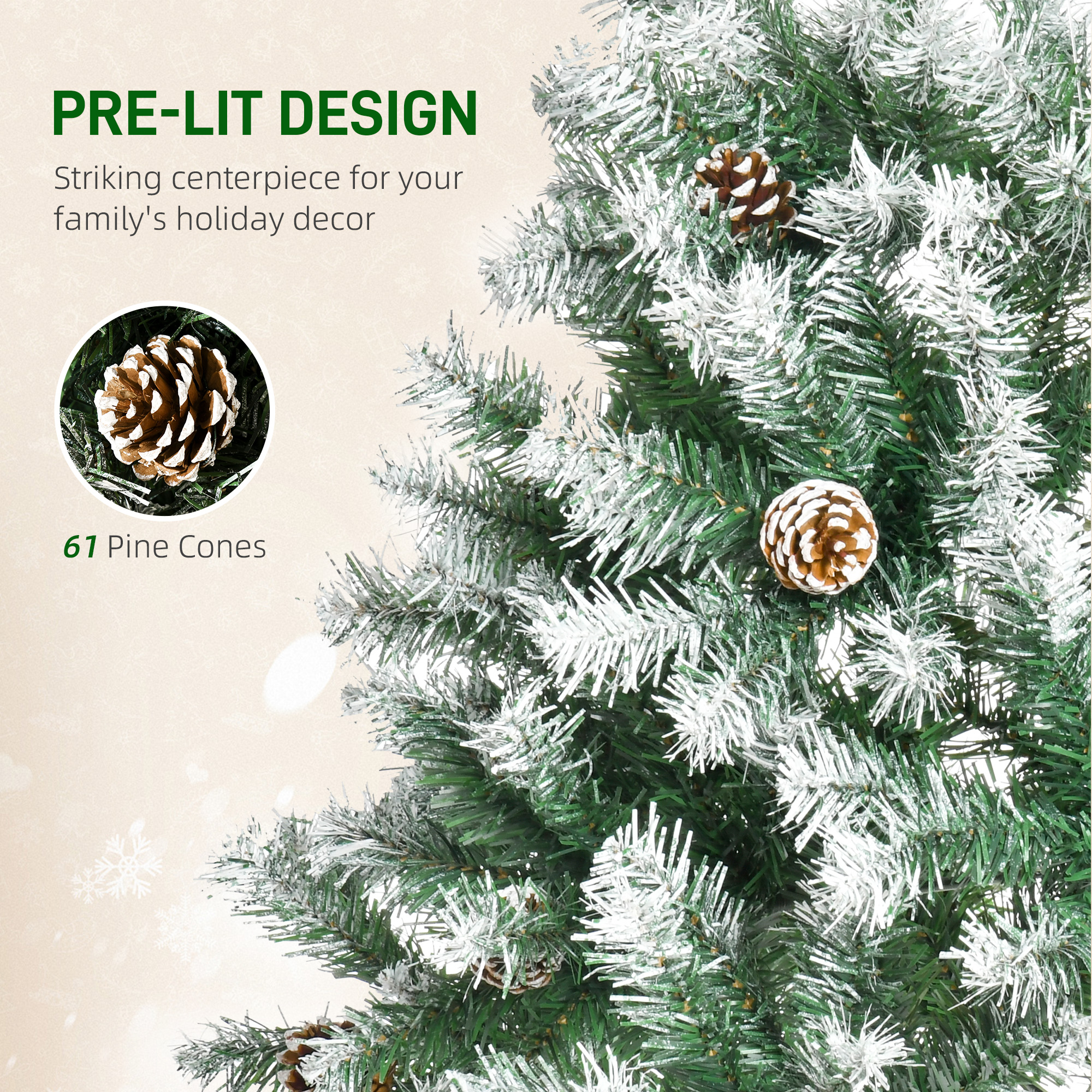 HOMCOM 6FT Artificial Christmas Tree with Pine Cones, Holiday Home Xmas Decoration Automatic Open, Green 6