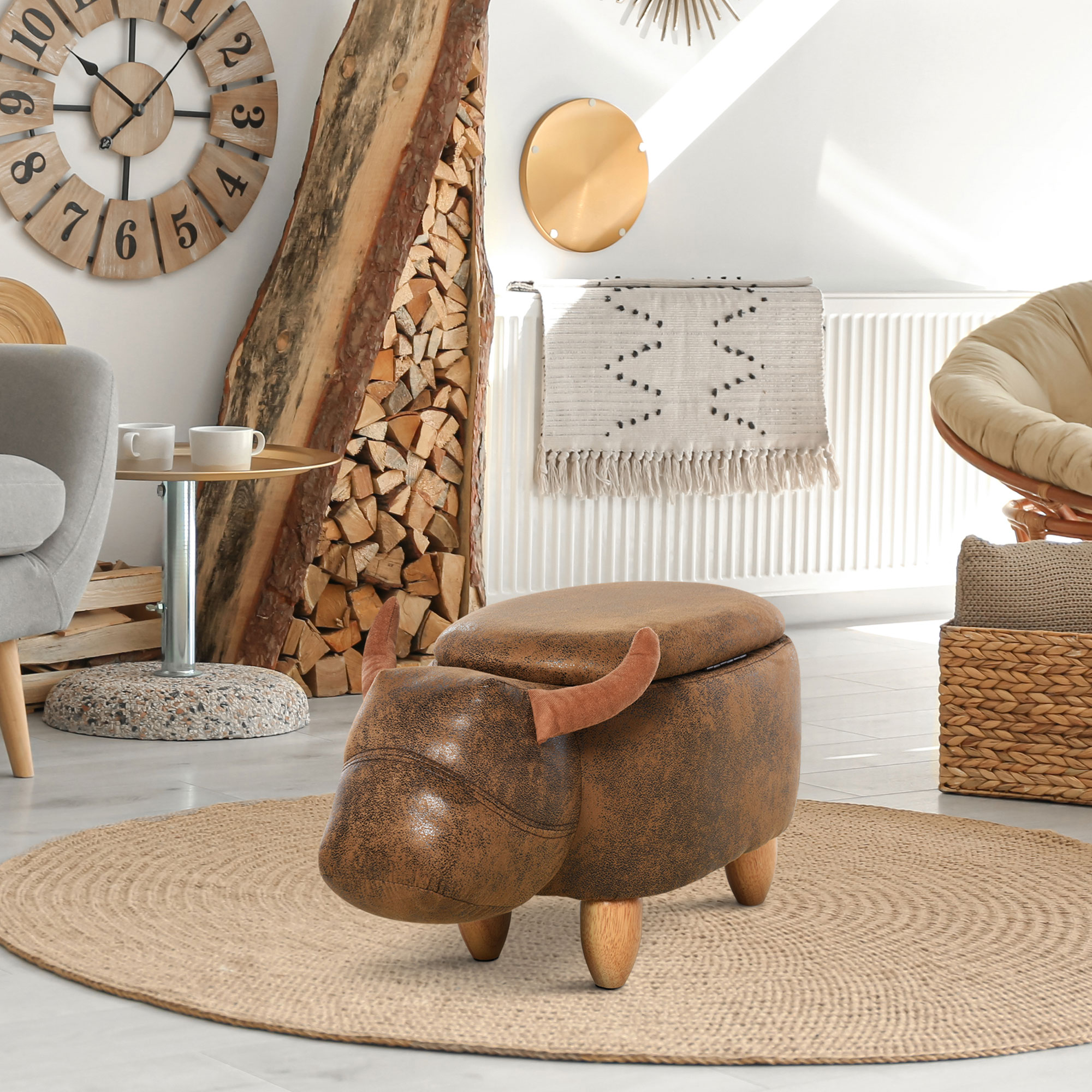 OLizee Cute Cow Storage Ottoman - Black & White Upholstered Footrest/Stool For Kids Room
