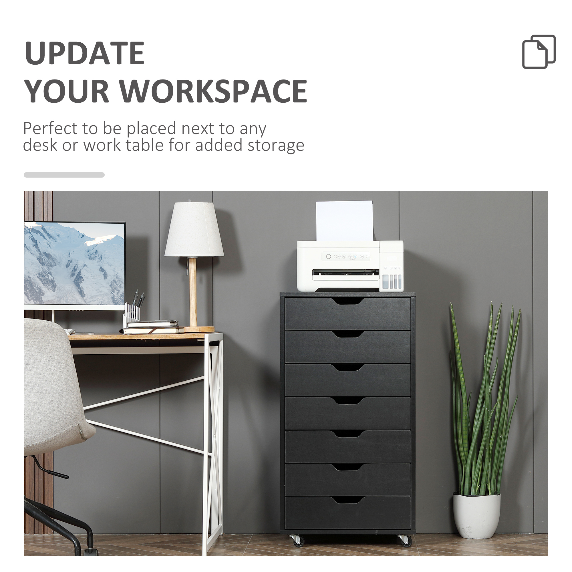 Vinsetto Seven-Drawer Filing Cabinet, with Wheels Black 4