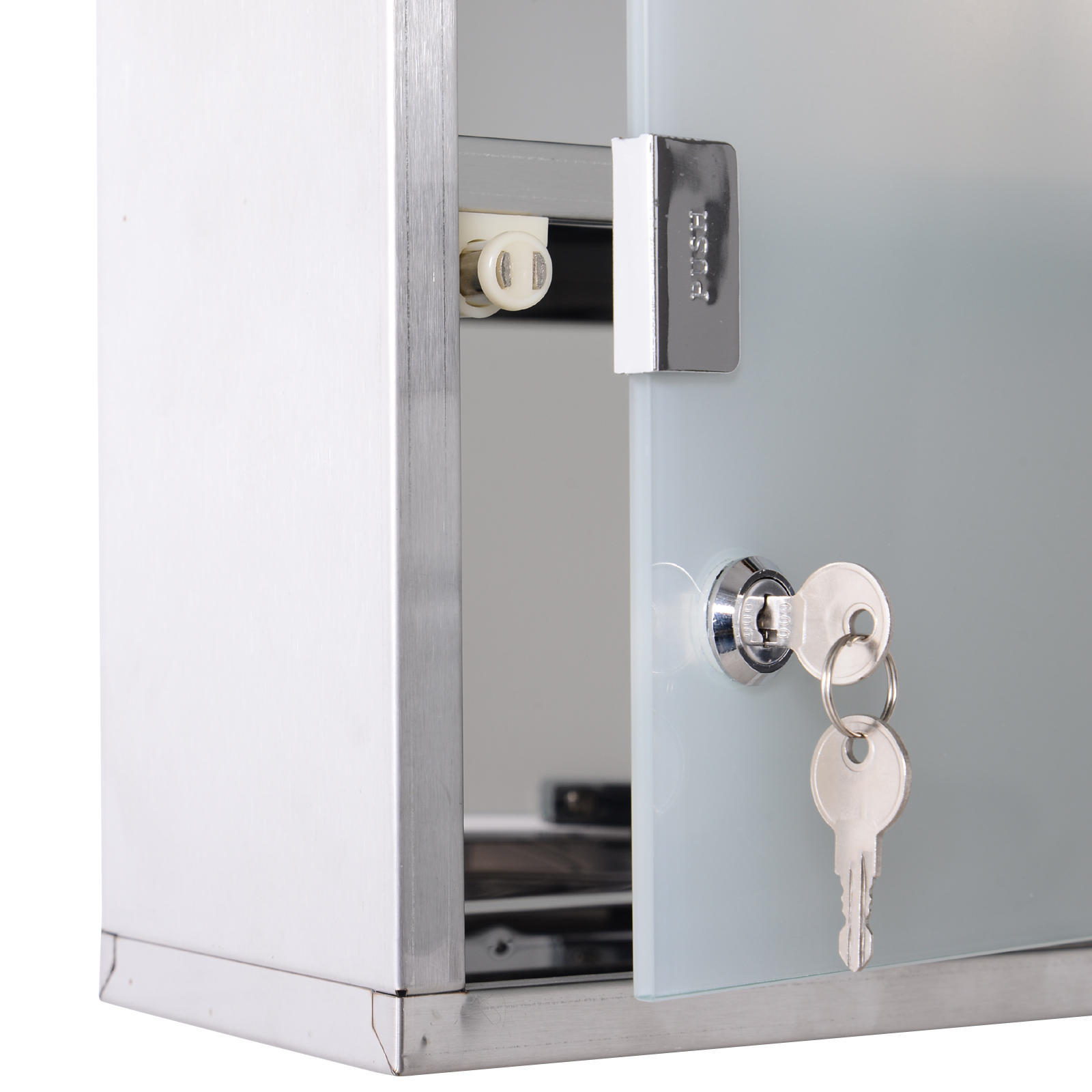 Armadietto Portamedicinale In Metallo Con 3 Ripiani E Porta In Vetro - 48x25 Cm - Acciaio Inox Con Serratura E 2 Chiavi - Incluso Sistema Tip-On