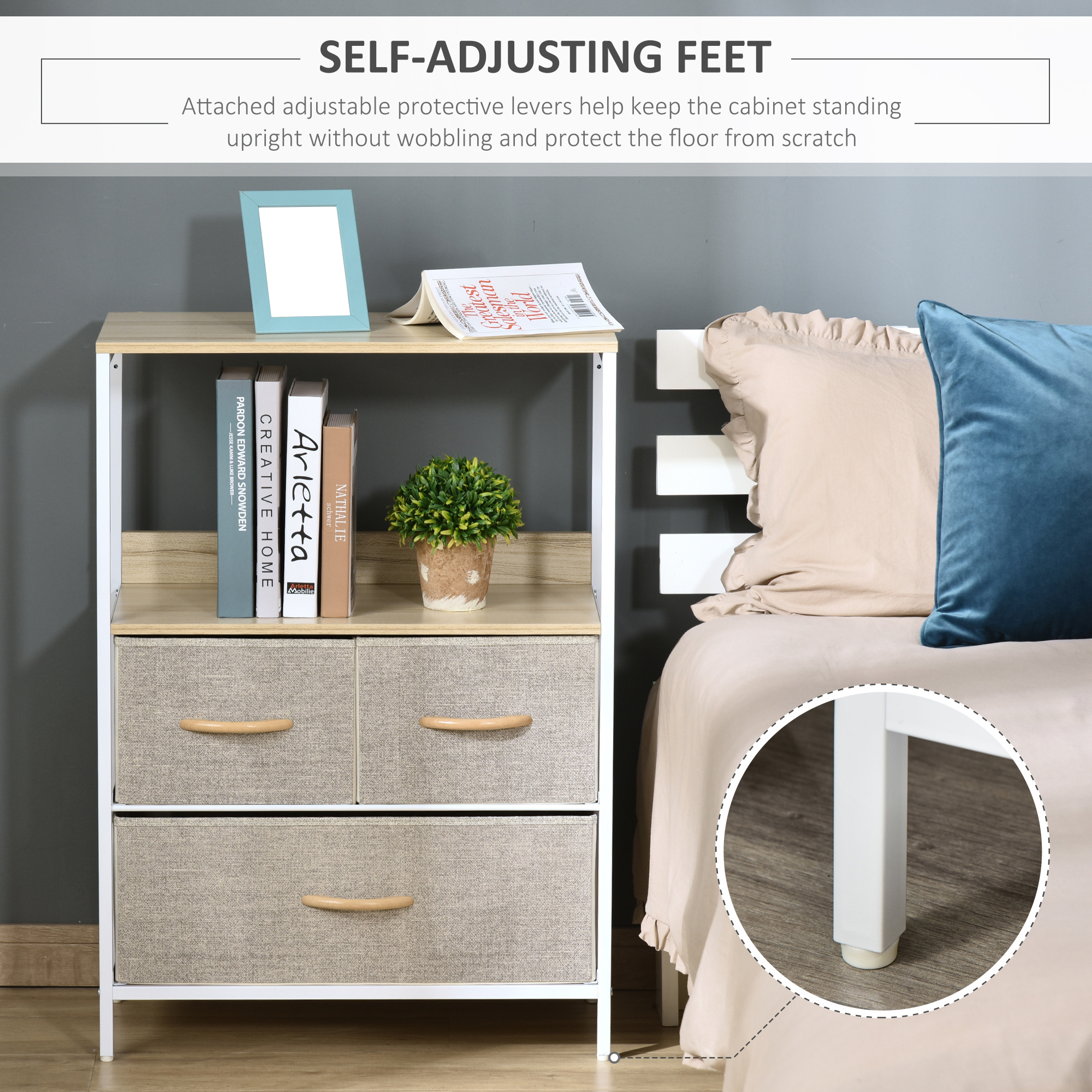 HOMCOM 3 Drawer Storage Chest Unit Home Cabinet w/ Shelves Home Living Room Bedroom Entryway Living Furniture, Light Grey 7