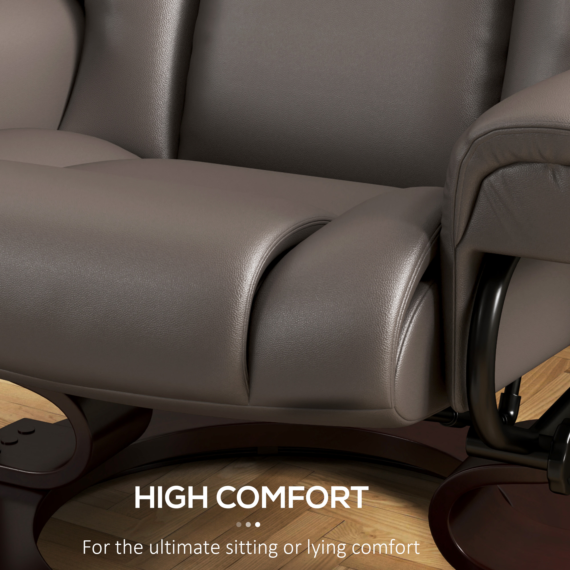 HOMCOM Massage Recliner Chair with Footstool, Upholstered Reclining Armchair with Adjustable Backrest, Steel Frame and Wood Base, Swivel Chair for Living Room, Bedroom, Brown 6