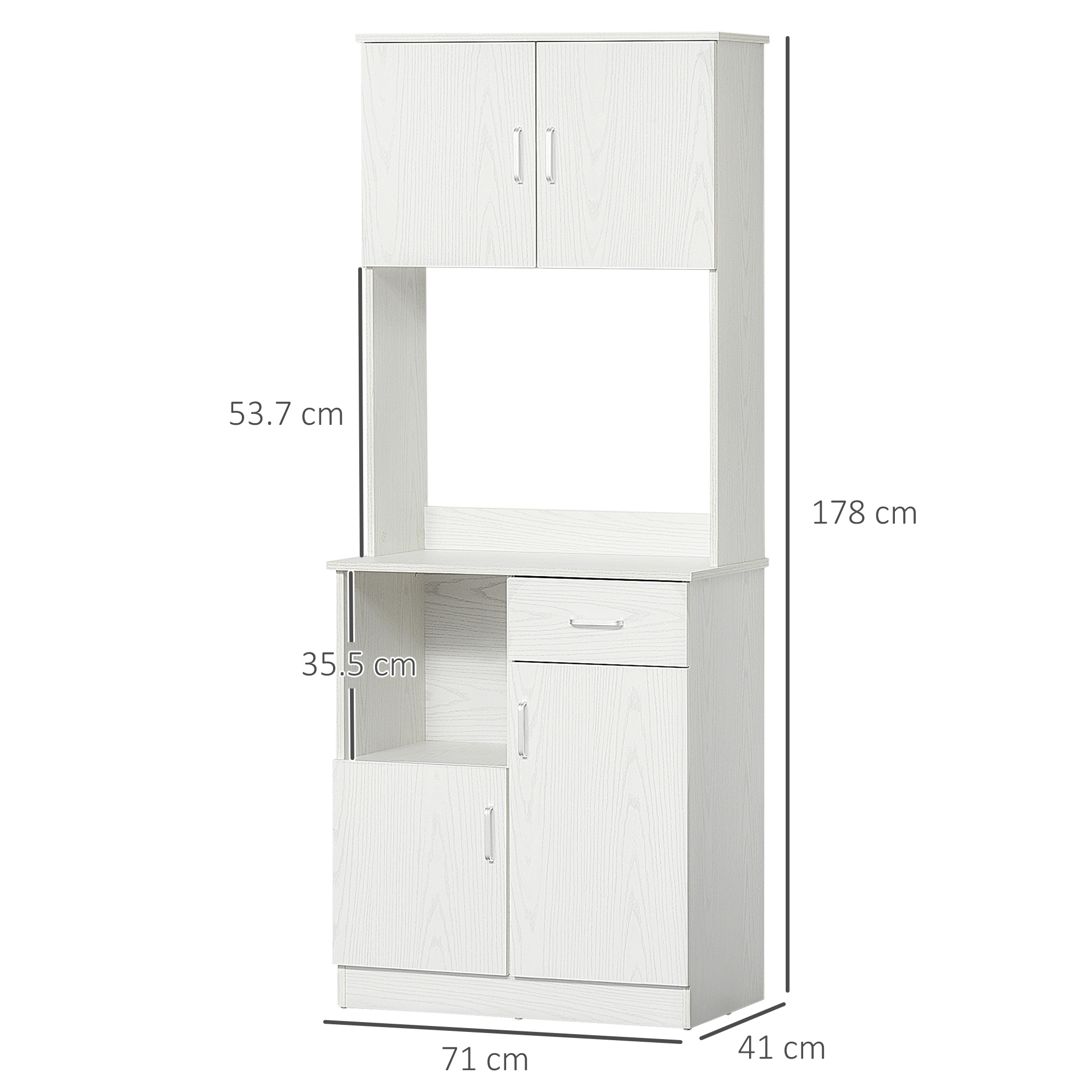HOMCOM Freestanding Kitchen Cupboard, Modern Kitchen Storage Cabinet with Doors, Microwave Counter and Adjustable Shelves, White 3
