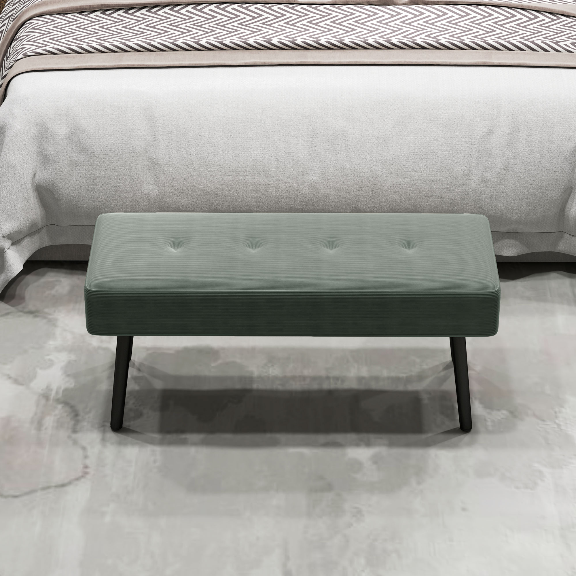HOMCOM End of Bed Bench, Corduroy Bedroom Bench with Thick Padding and Steel Legs, Tufted Window Seat for Entryway, Living Room, Green 8
